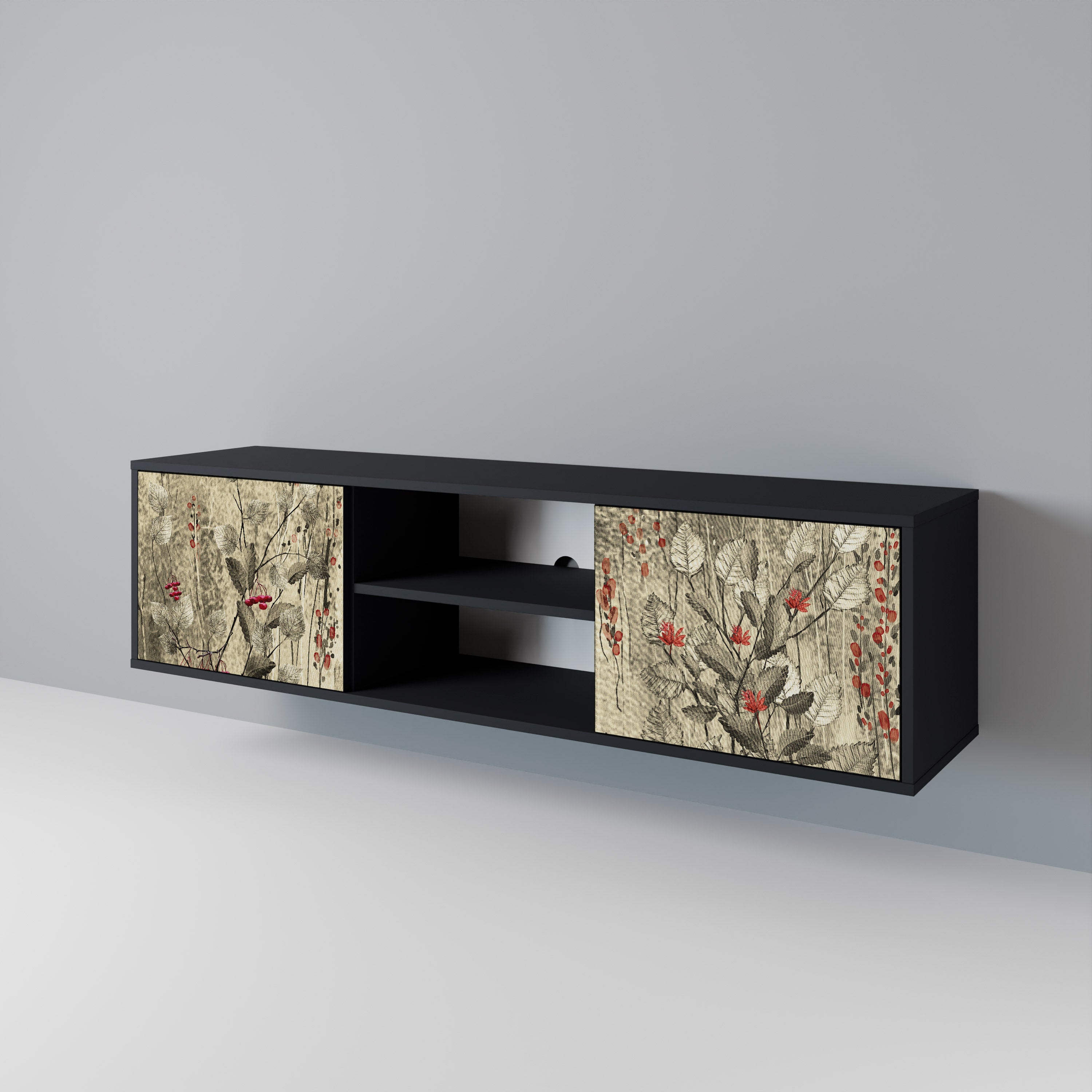 Mueble de TV de 2 puertas HERBAL GRACE con acabado negro