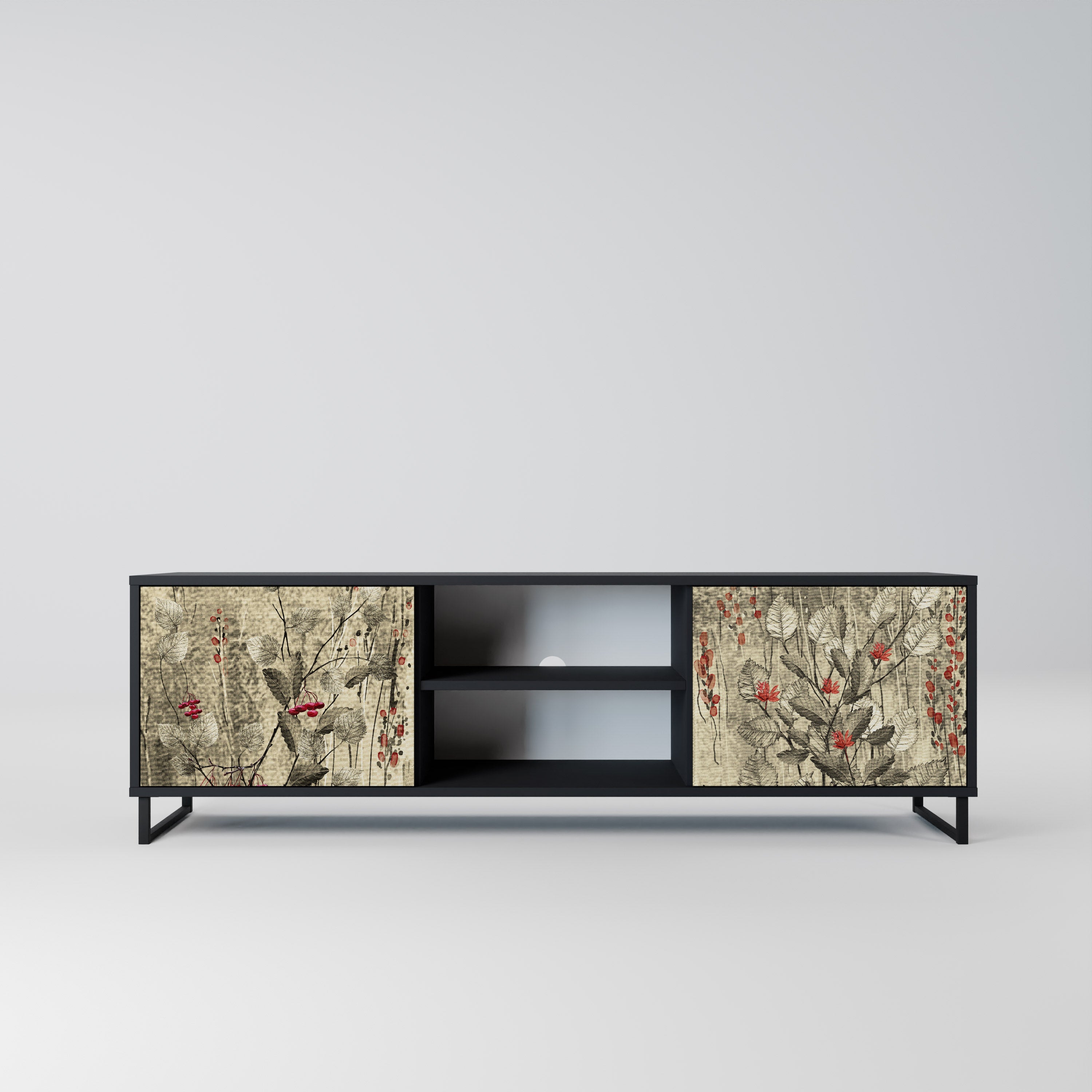 Mueble de TV de 2 puertas HERBAL GRACE con acabado negro