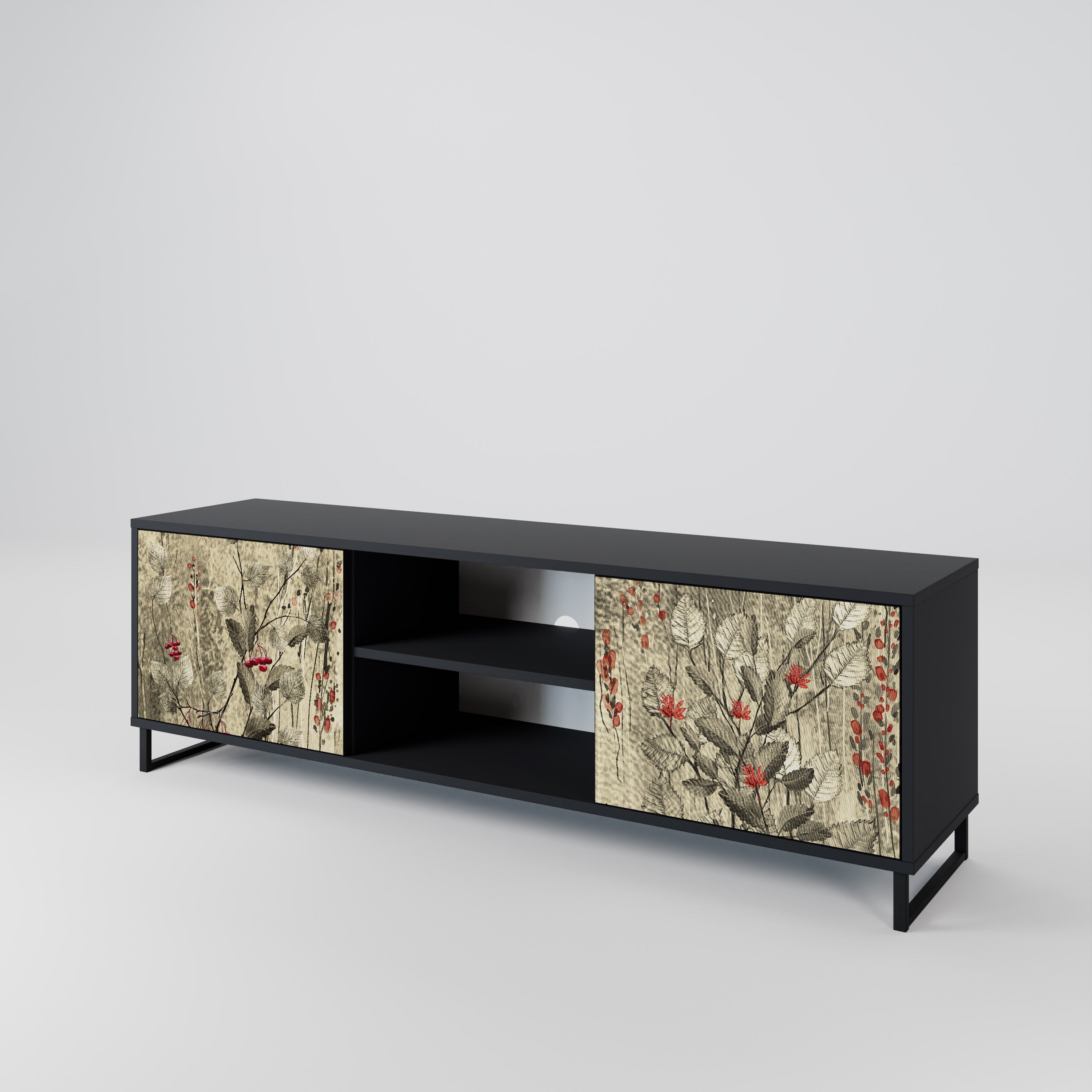 Mueble de TV de 2 puertas HERBAL GRACE con acabado negro