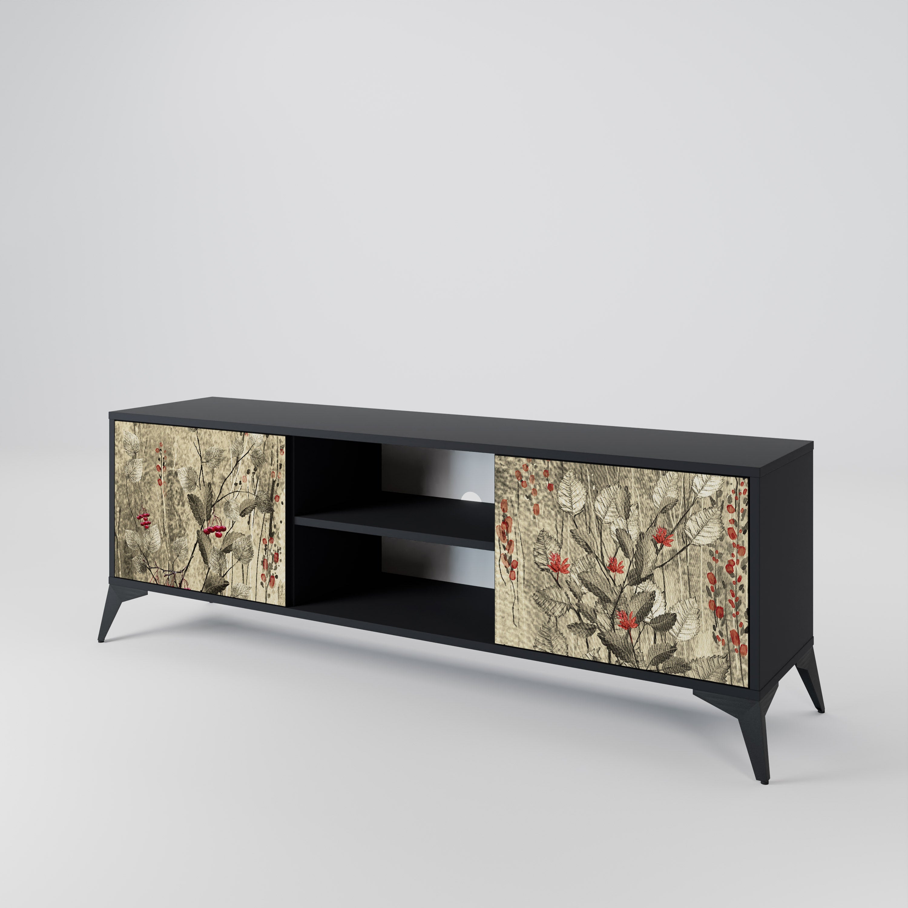 Mueble de TV de 2 puertas HERBAL GRACE con acabado negro
