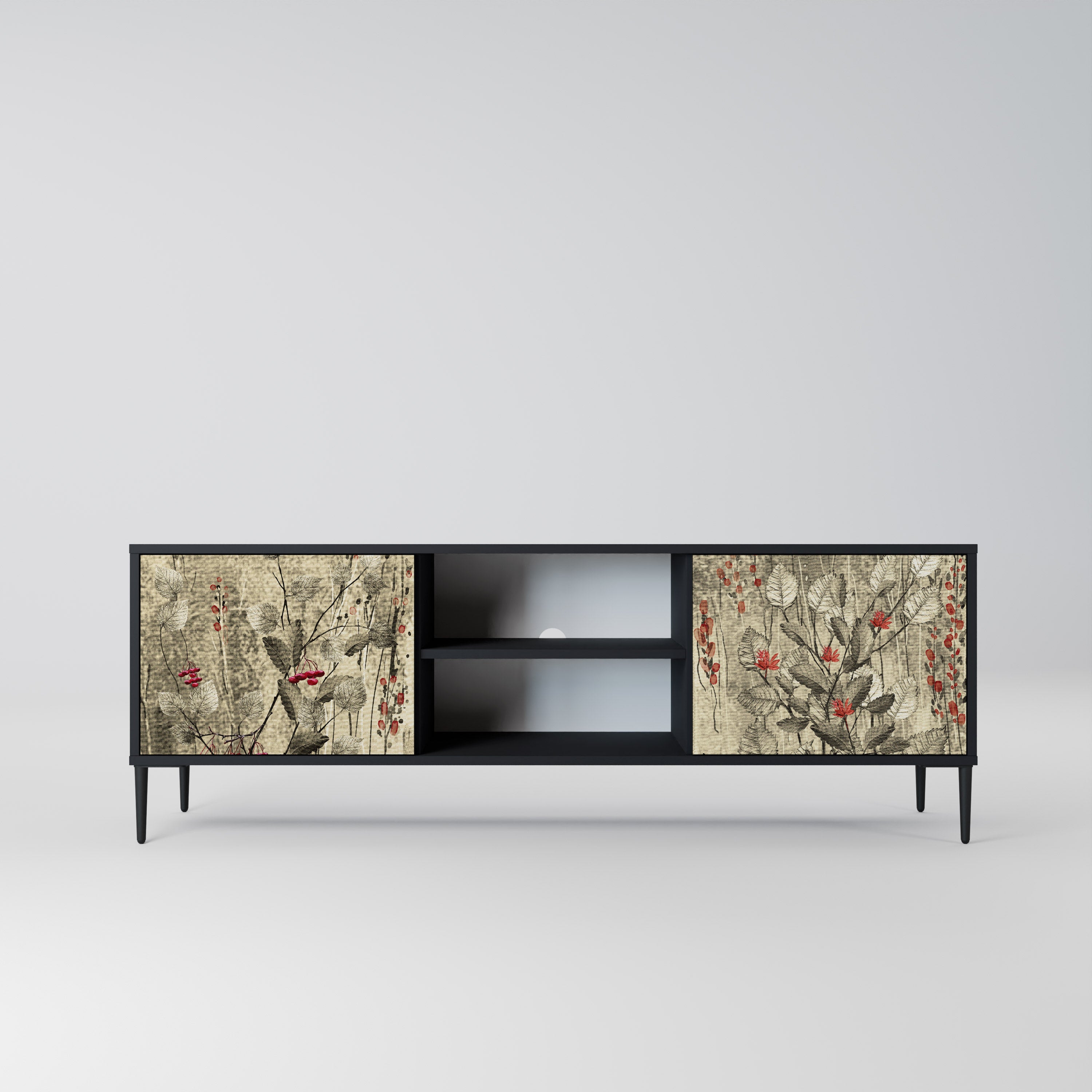 Mueble de TV de 2 puertas HERBAL GRACE con acabado negro