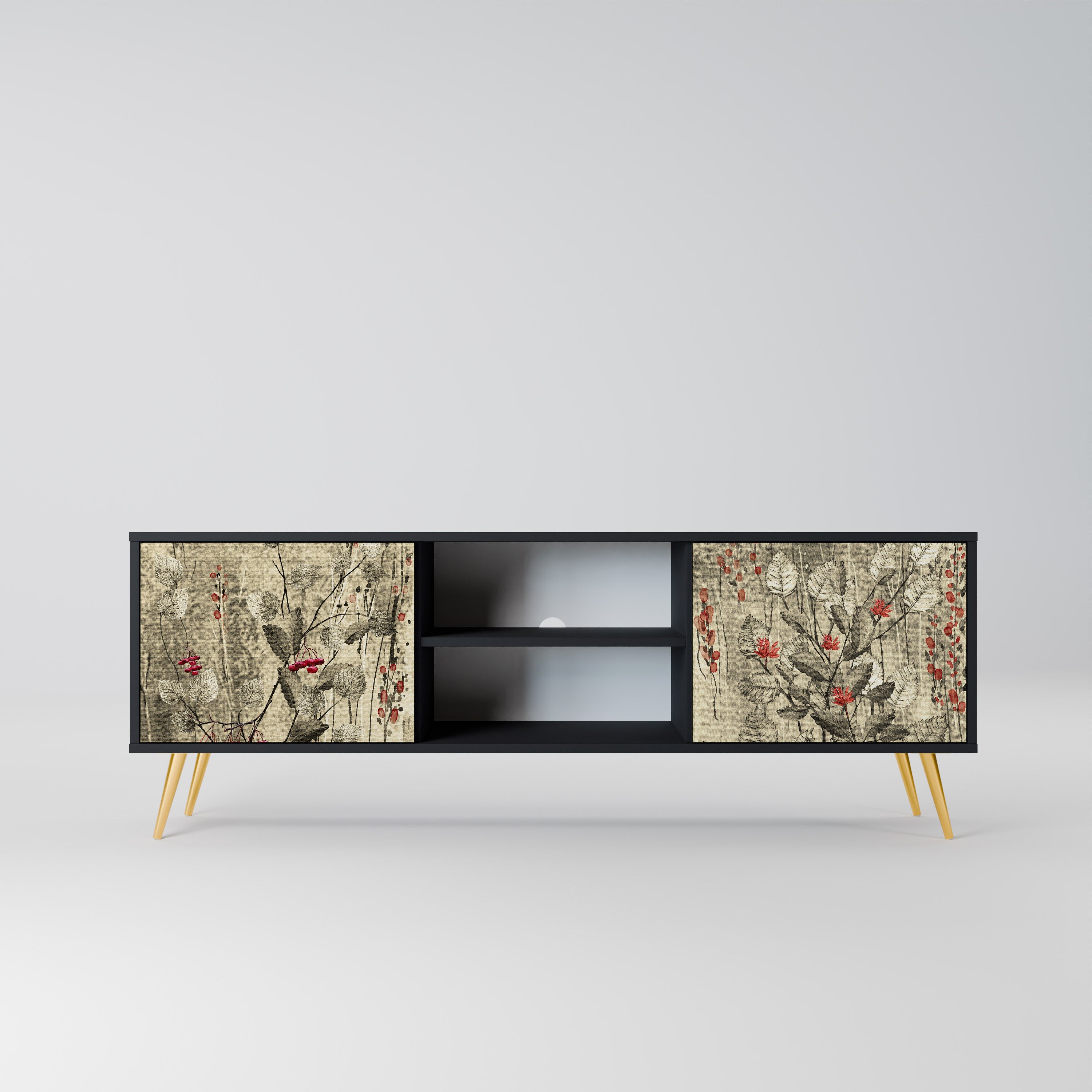 Mueble de TV de 2 puertas HERBAL GRACE con acabado negro