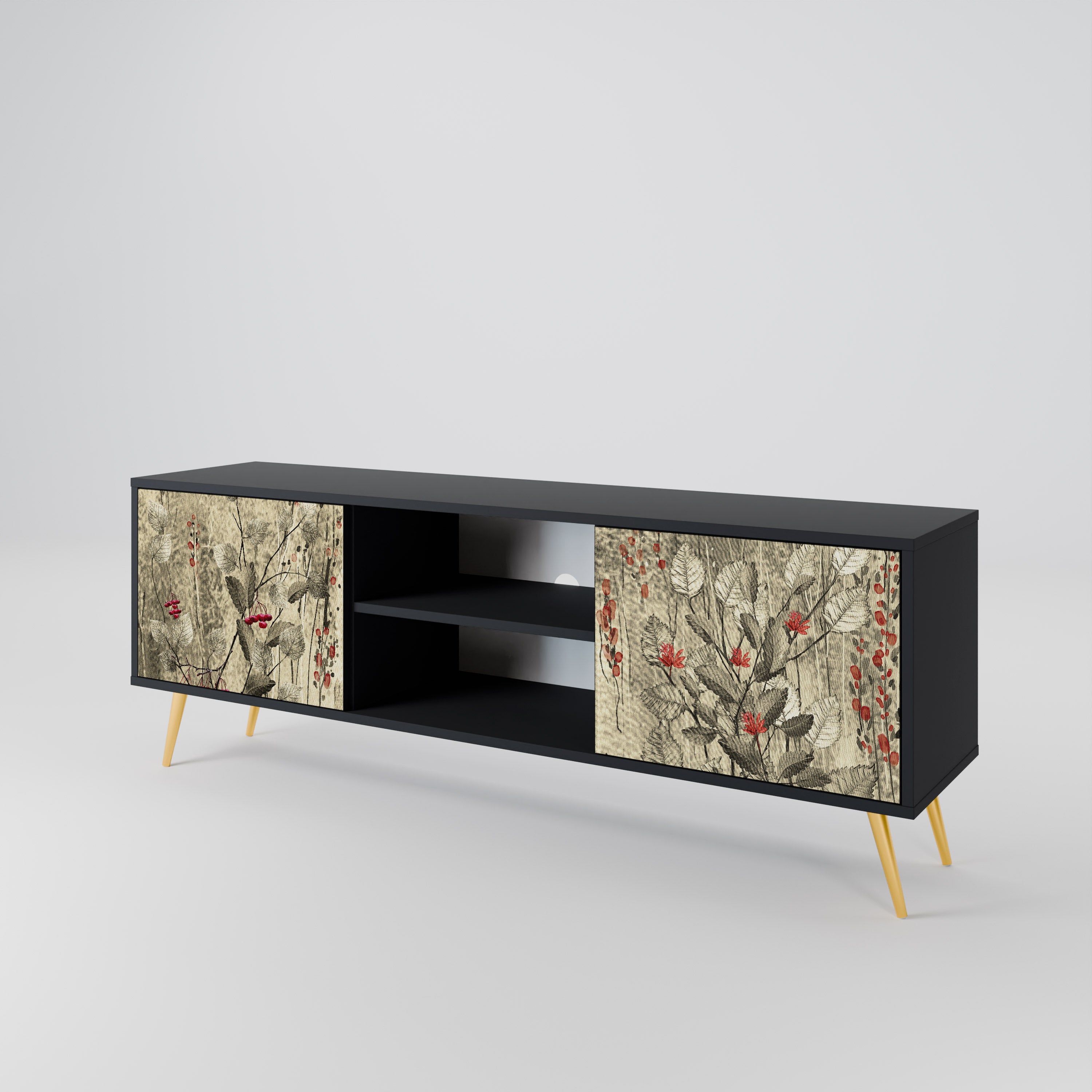 Mueble de TV de 2 puertas HERBAL GRACE con acabado negro
