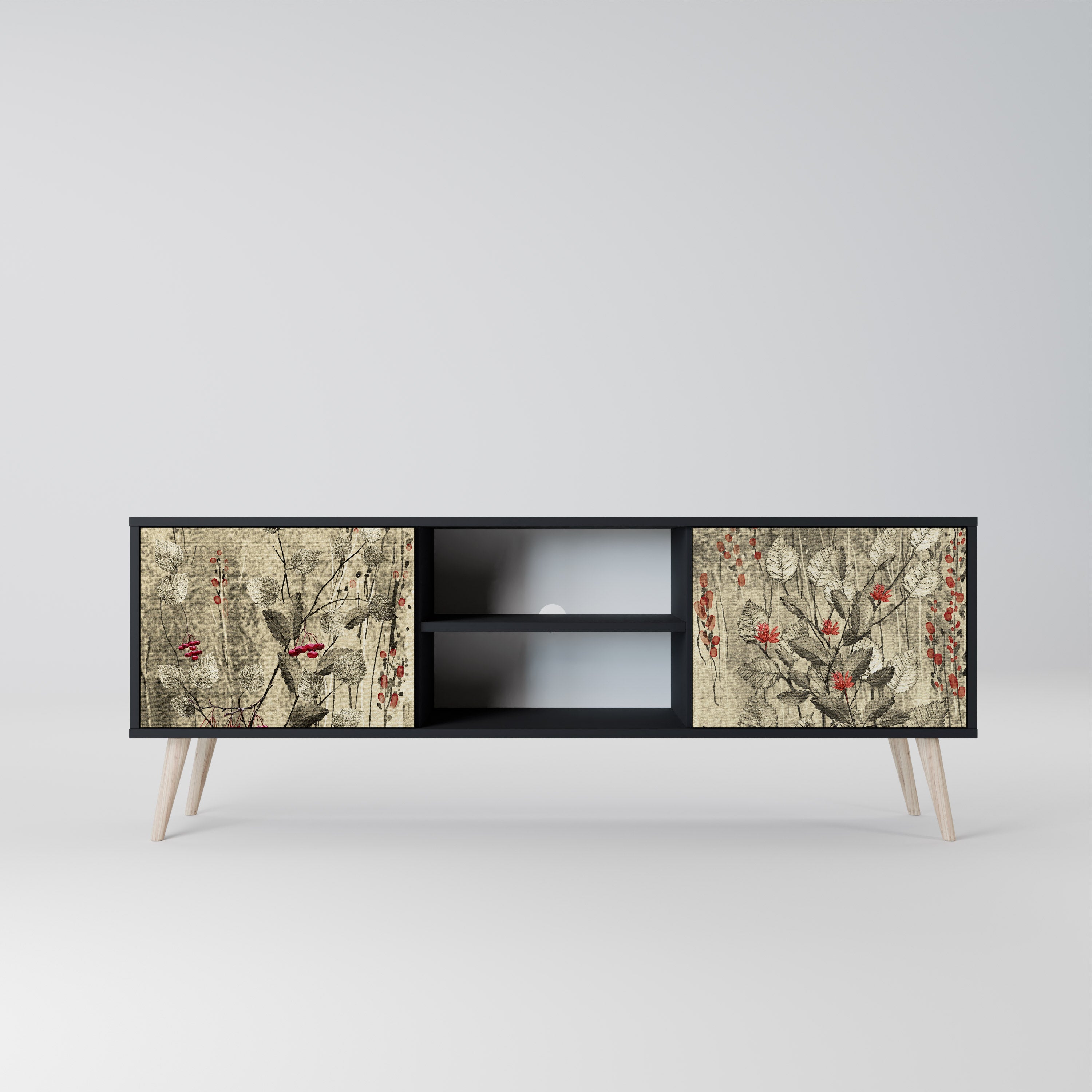 Mueble de TV de 2 puertas HERBAL GRACE con acabado negro