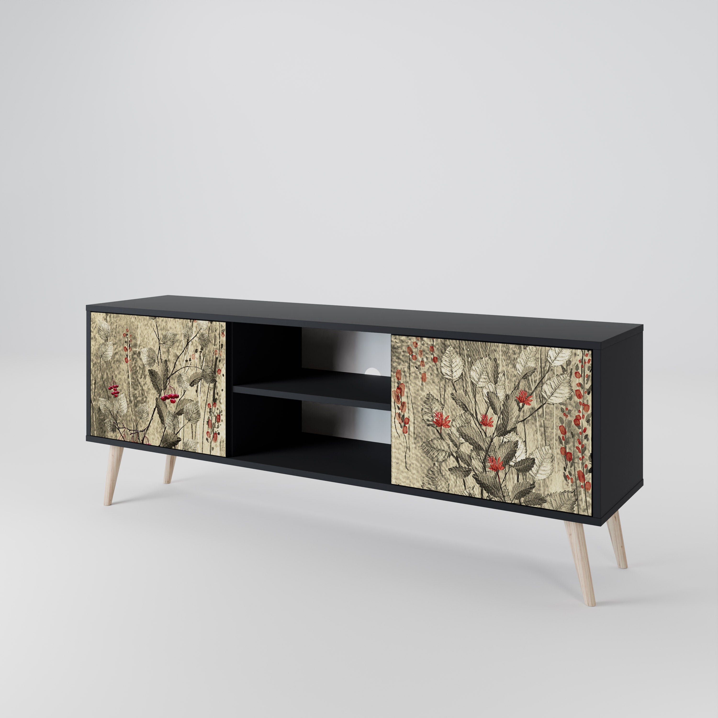 Mueble de TV de 2 puertas HERBAL GRACE con acabado negro