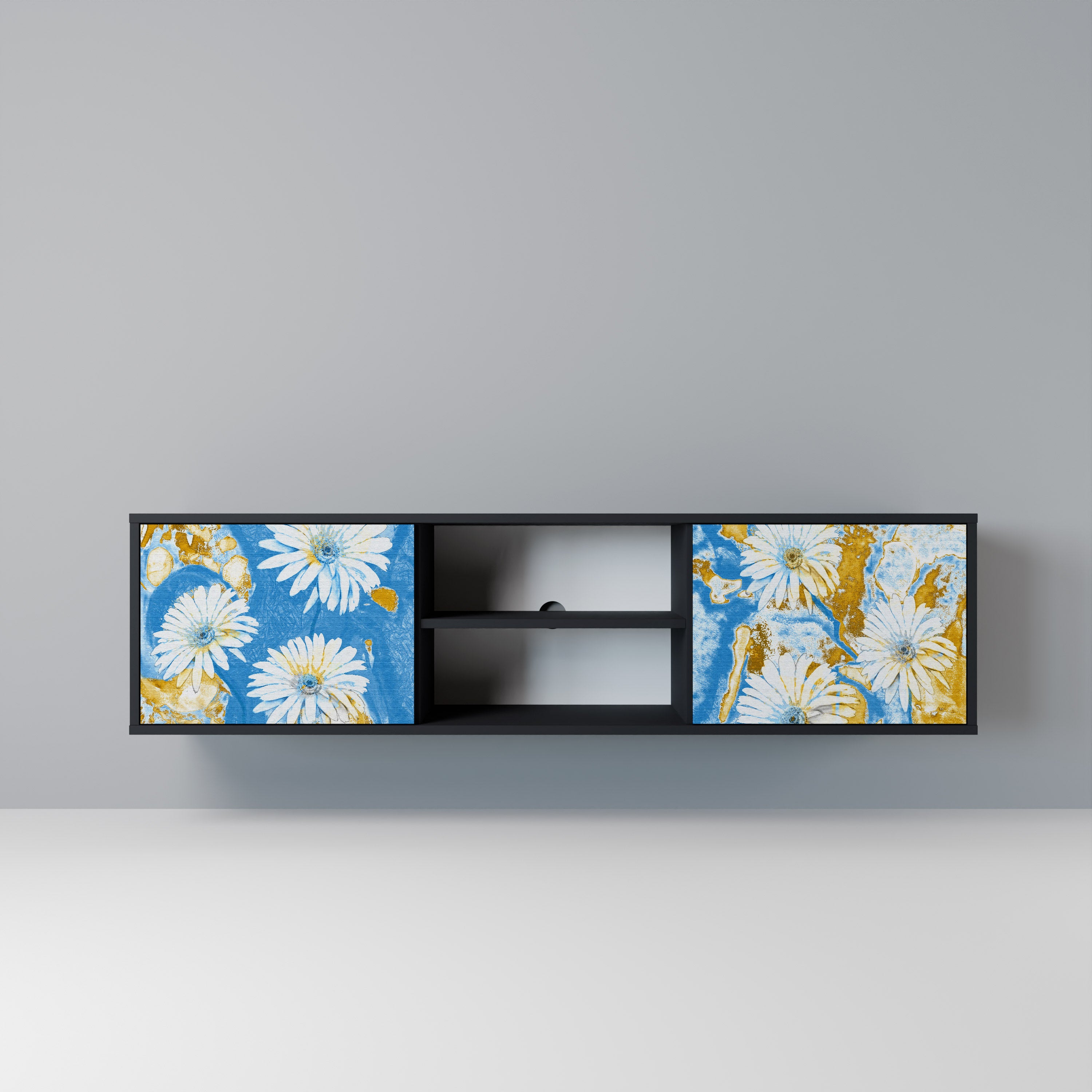 Mueble de TV DAISY LUXE de 2 puertas con acabado negro