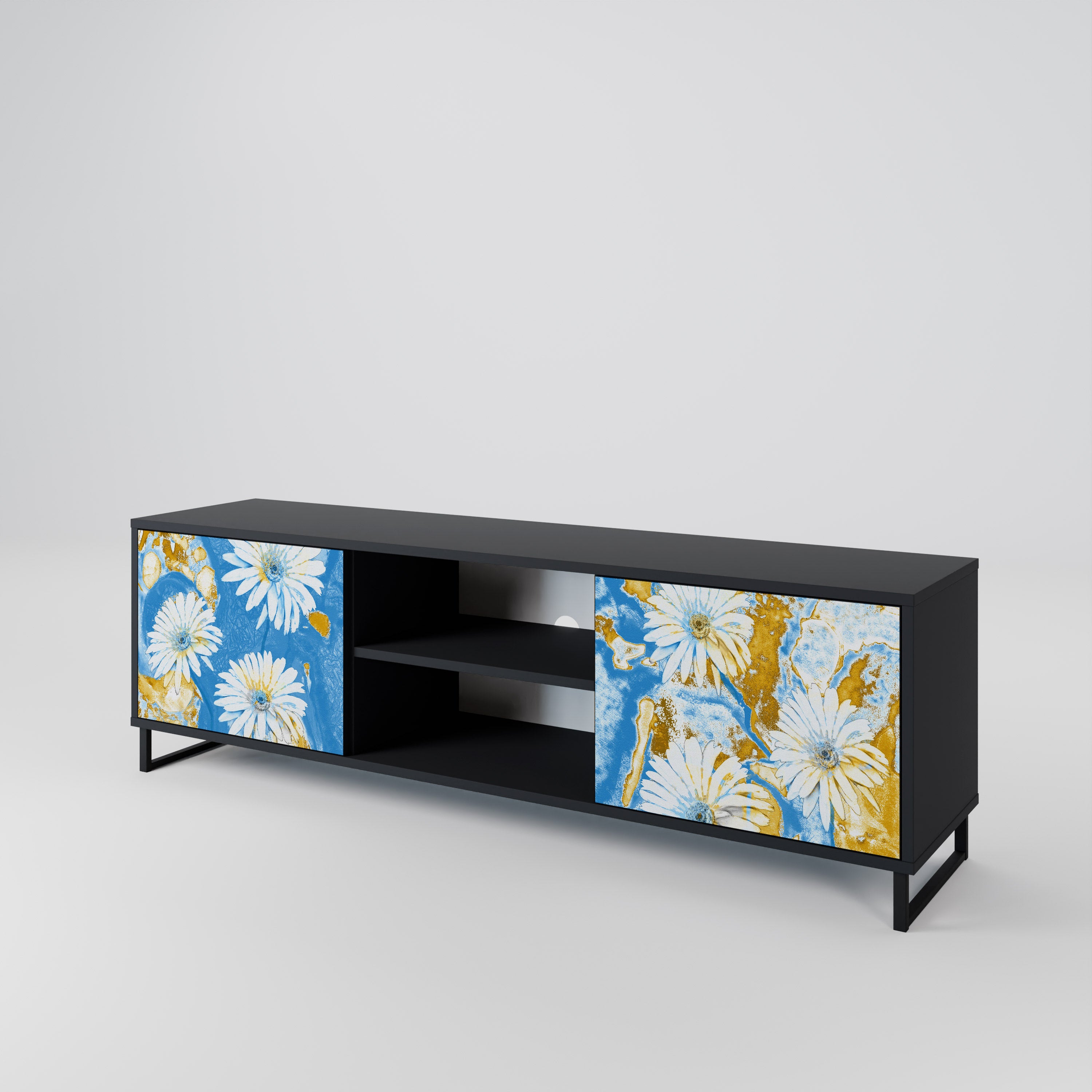 Mueble de TV DAISY LUXE de 2 puertas con acabado negro