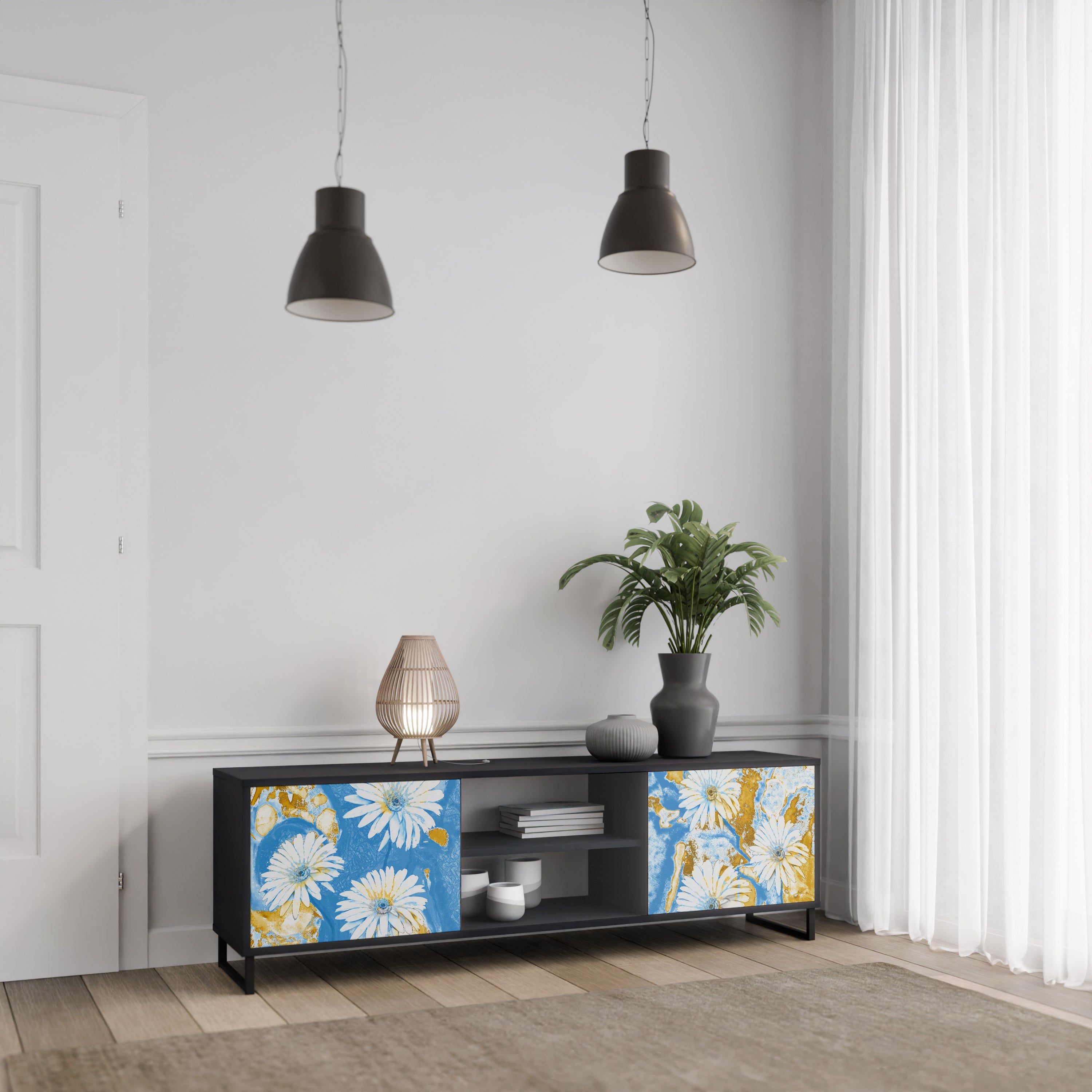 Mueble de TV DAISY LUXE de 2 puertas con acabado negro