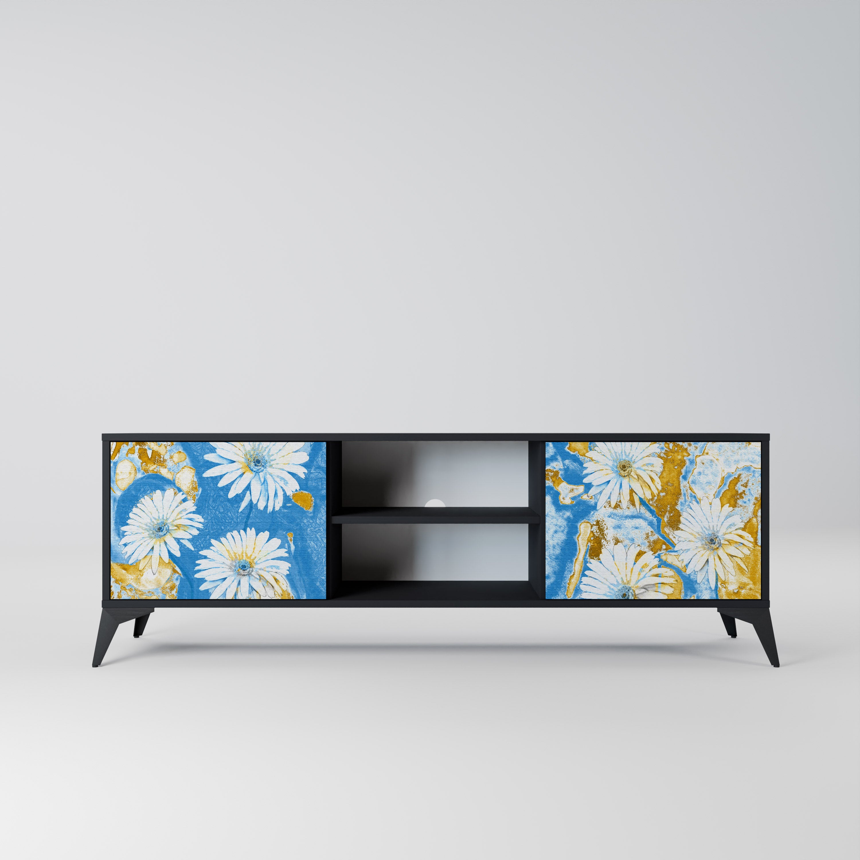 Mueble de TV DAISY LUXE de 2 puertas con acabado negro