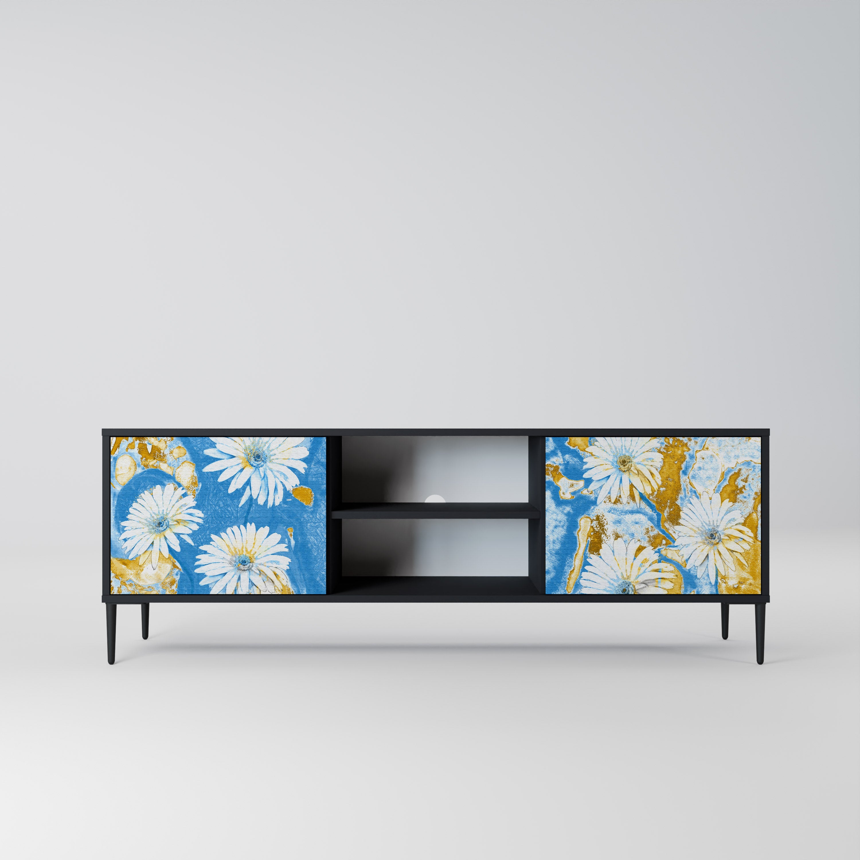 Mueble de TV DAISY LUXE de 2 puertas con acabado negro