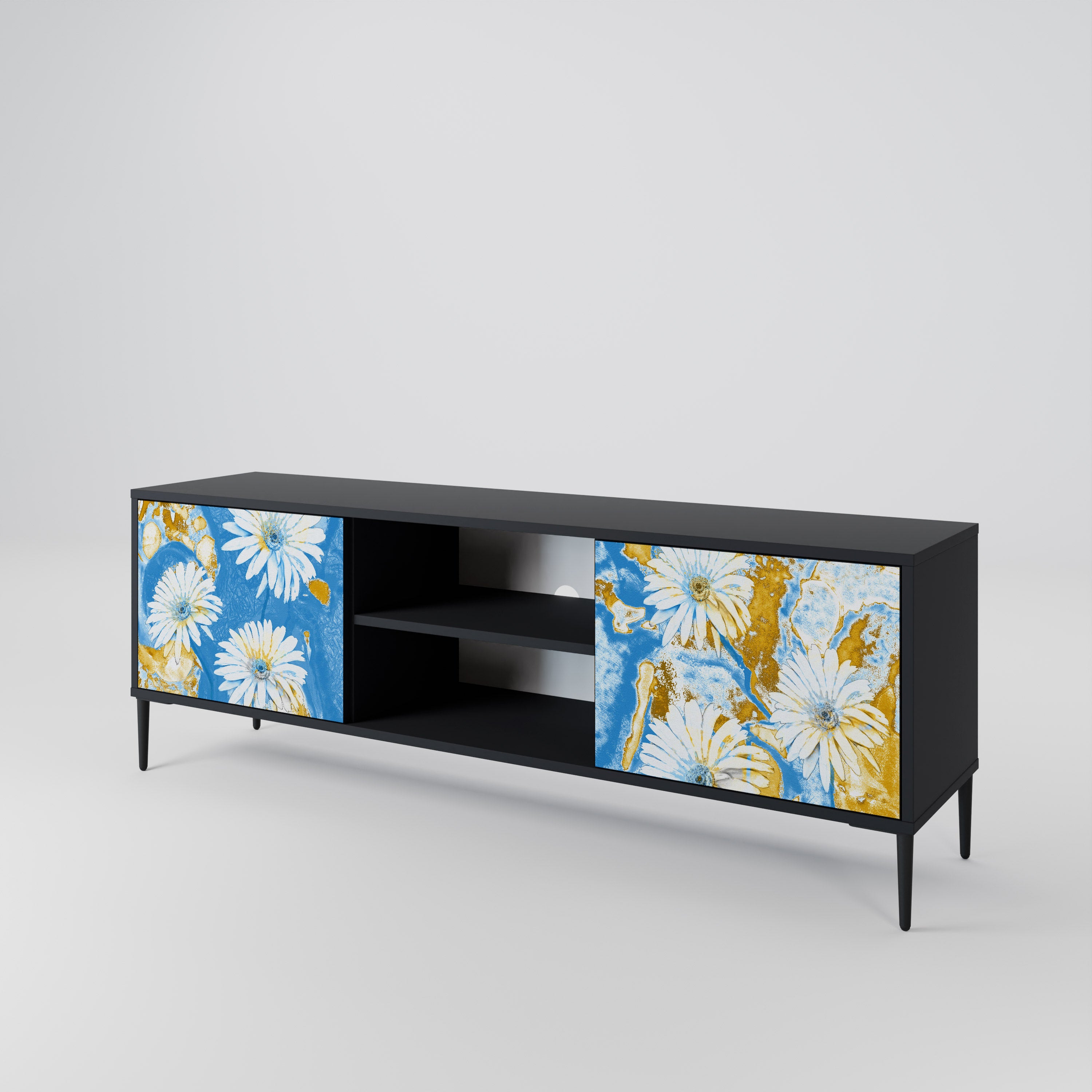 Mueble de TV DAISY LUXE de 2 puertas con acabado negro