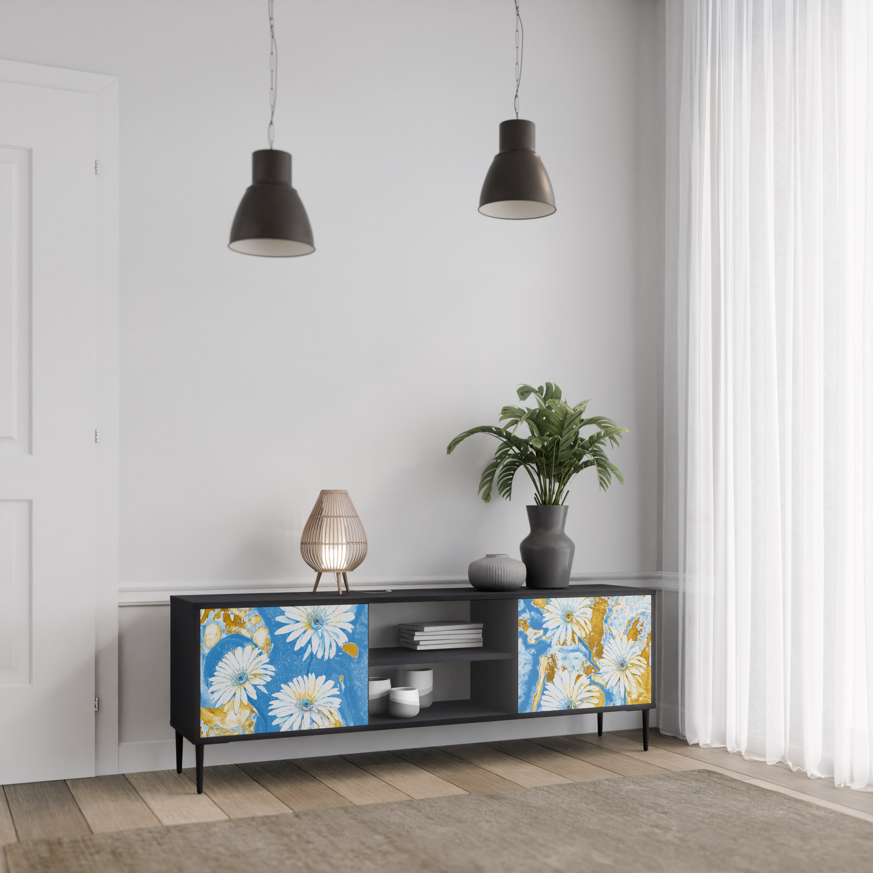 Mueble de TV DAISY LUXE de 2 puertas con acabado negro