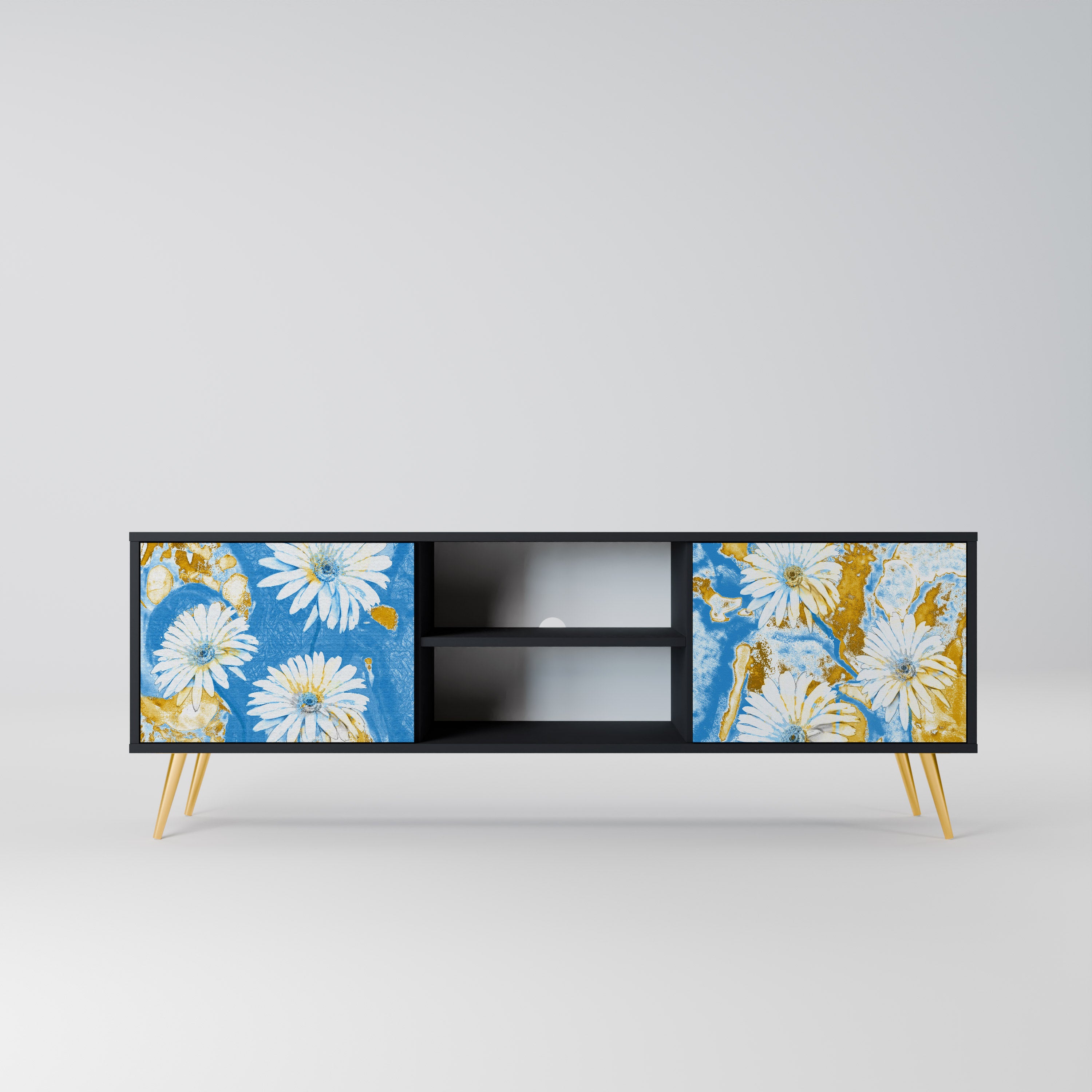 Mueble de TV DAISY LUXE de 2 puertas con acabado negro