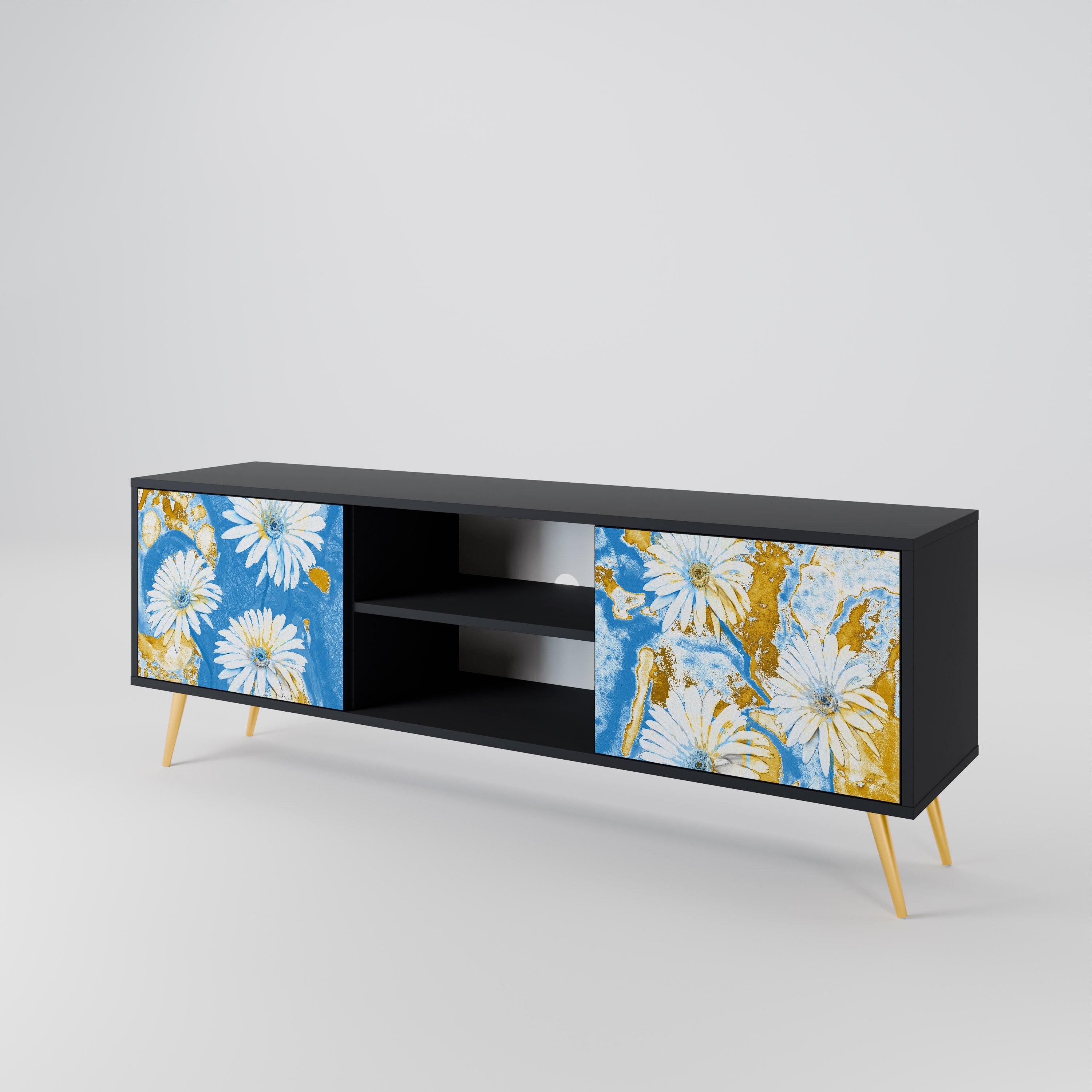 Mueble de TV DAISY LUXE de 2 puertas con acabado negro