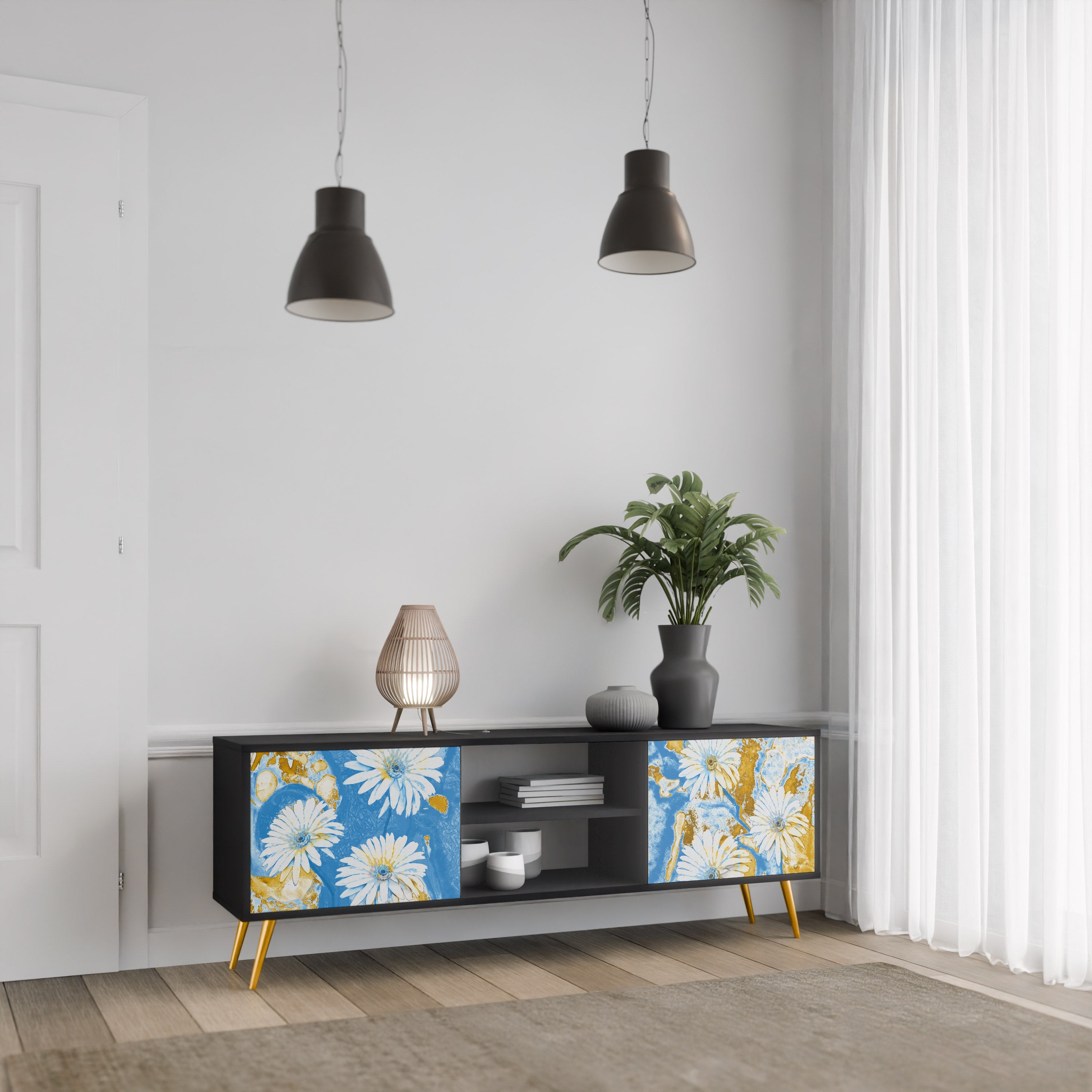 Mueble de TV DAISY LUXE de 2 puertas con acabado negro