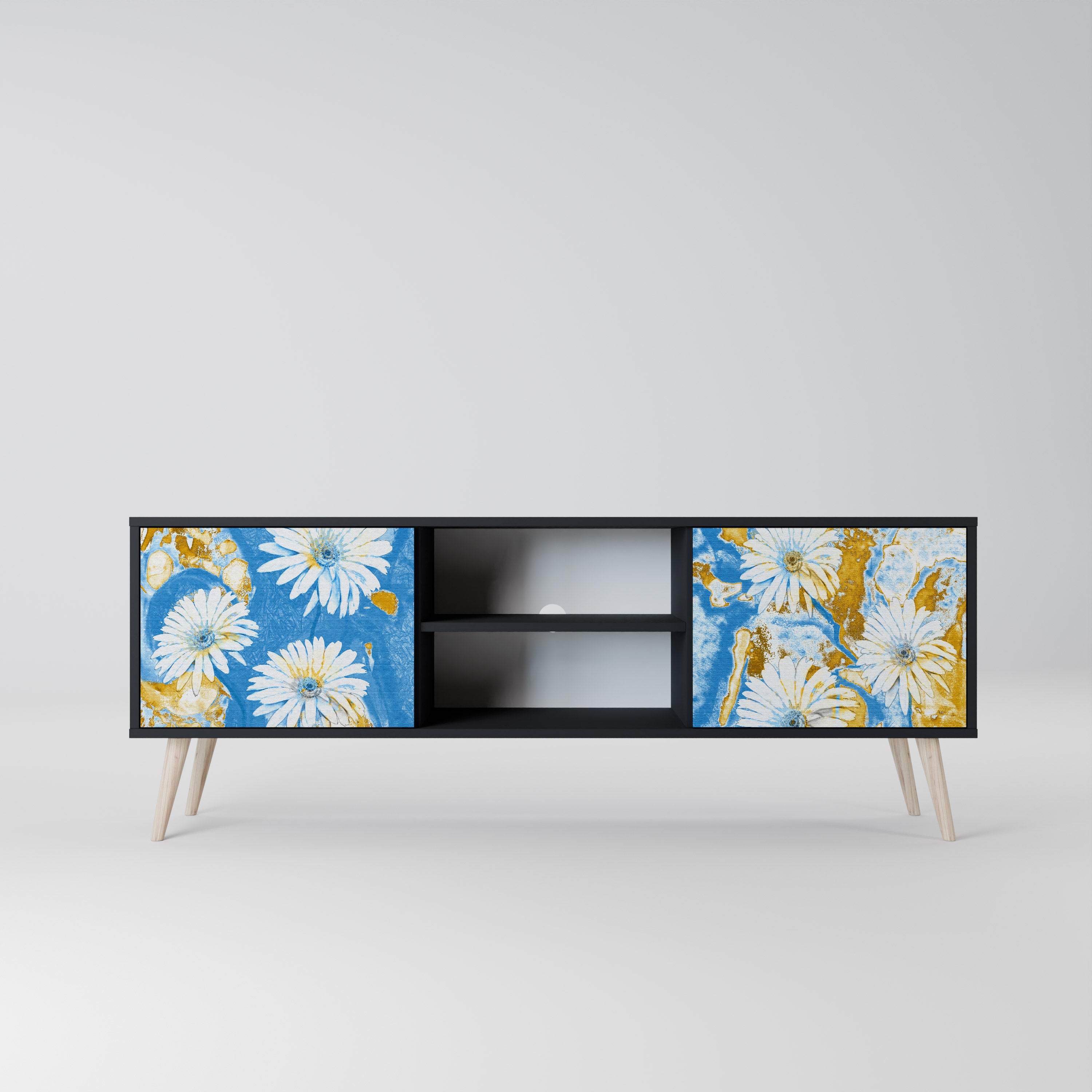 Mueble de TV DAISY LUXE de 2 puertas con acabado negro