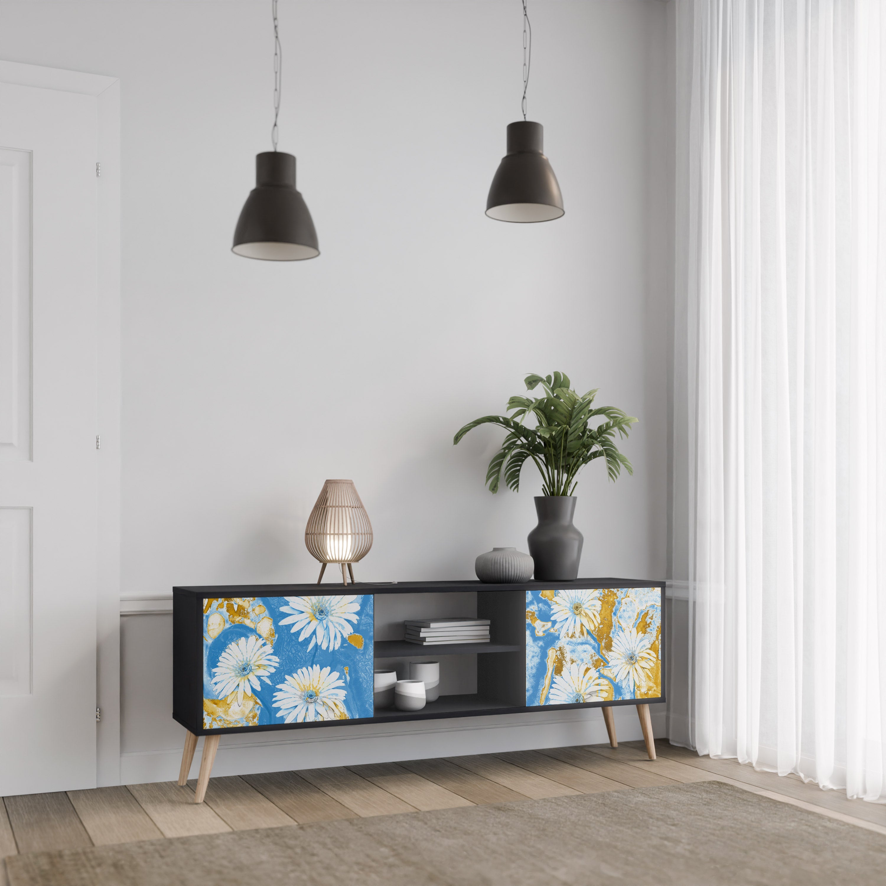 Mueble de TV DAISY LUXE de 2 puertas con acabado negro