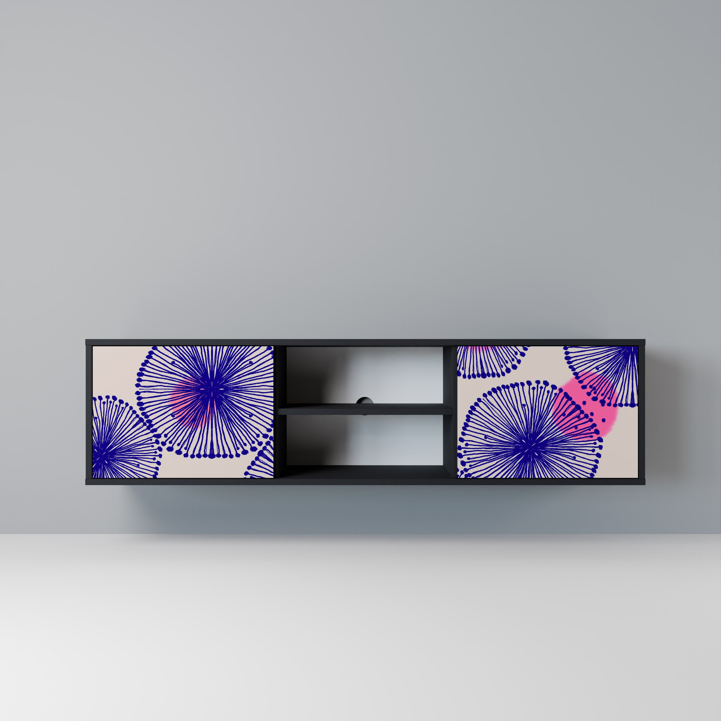Mueble de TV MAGIC NATURE de 2 puertas con acabado negro