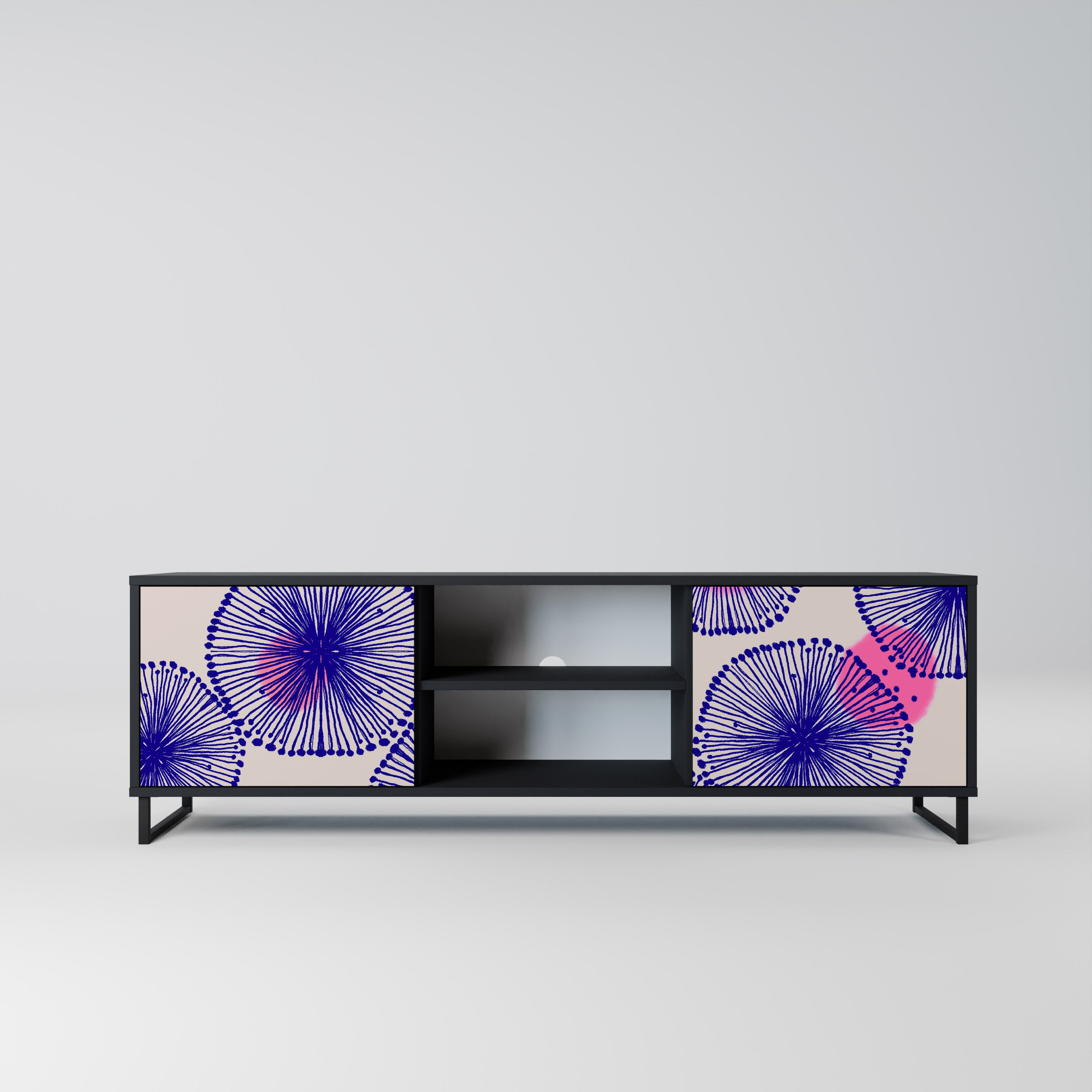 Mueble de TV MAGIC NATURE de 2 puertas con acabado negro