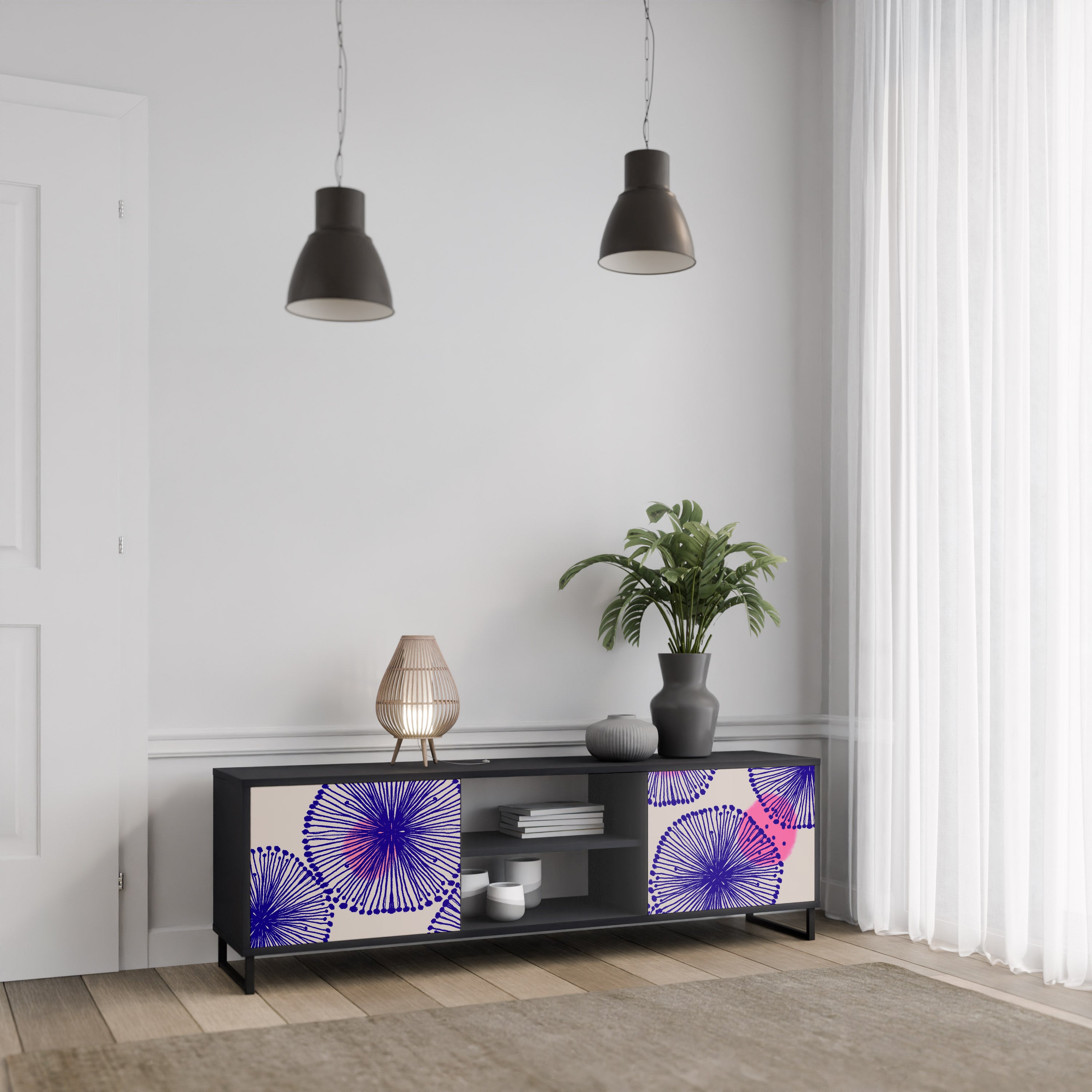 Mueble de TV MAGIC NATURE de 2 puertas con acabado negro