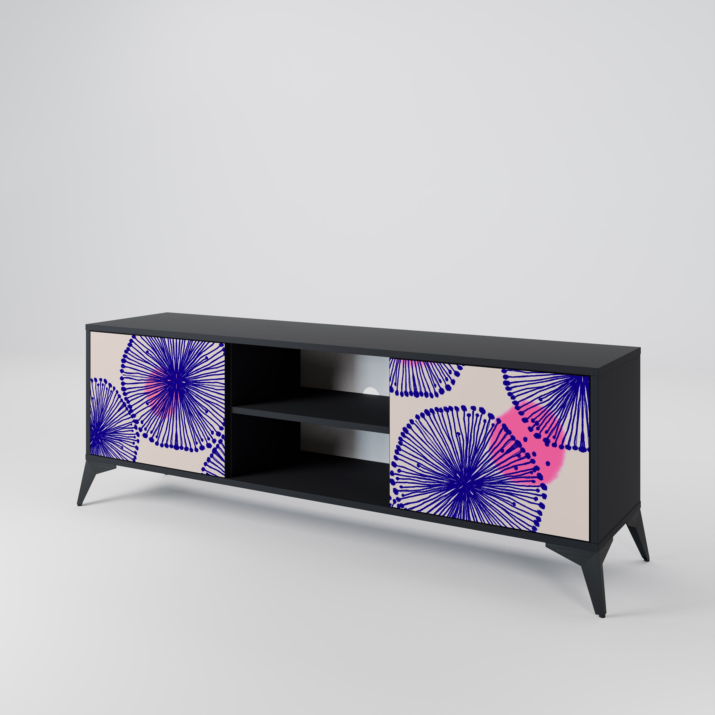 Mueble de TV MAGIC NATURE de 2 puertas con acabado negro