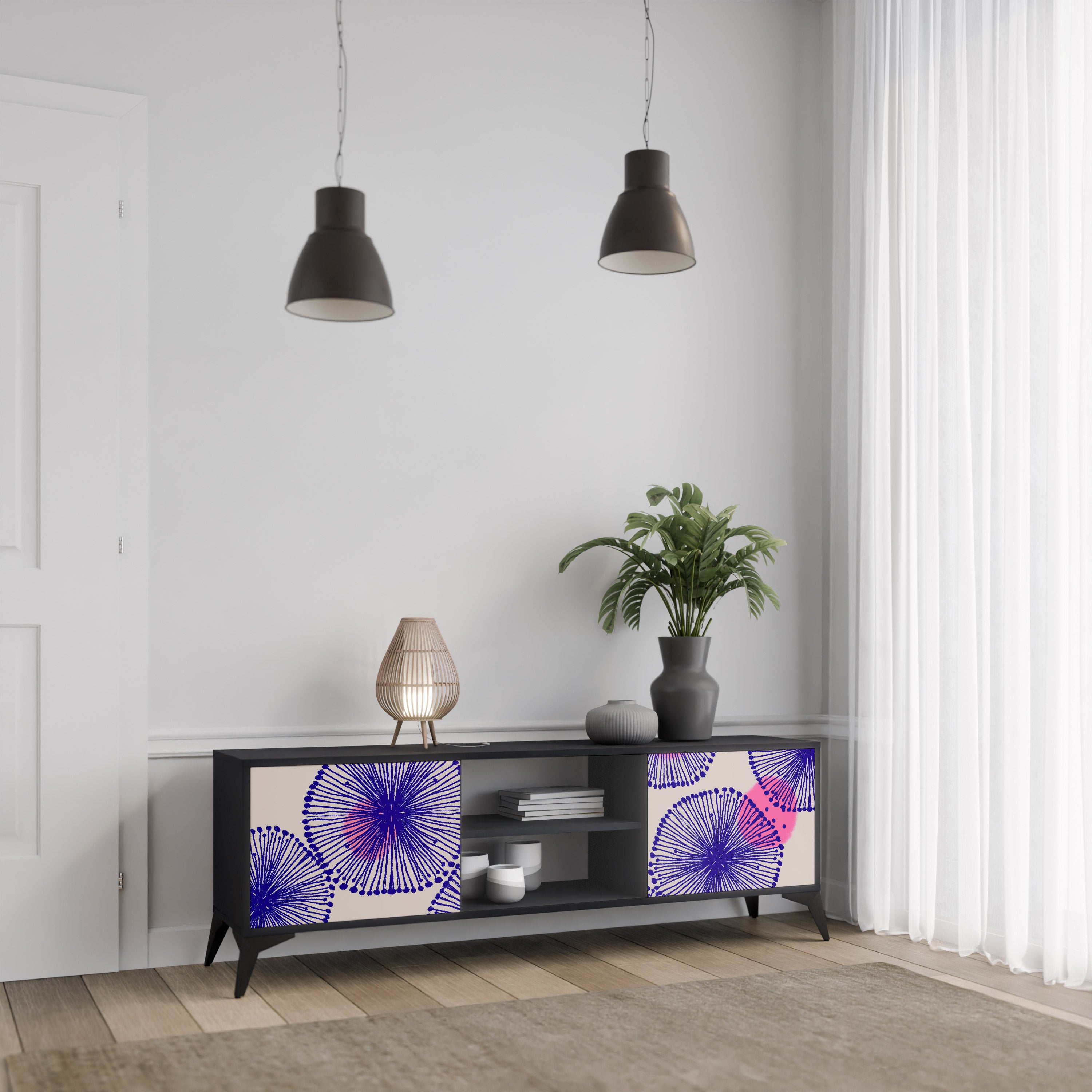 Mueble de TV MAGIC NATURE de 2 puertas con acabado negro