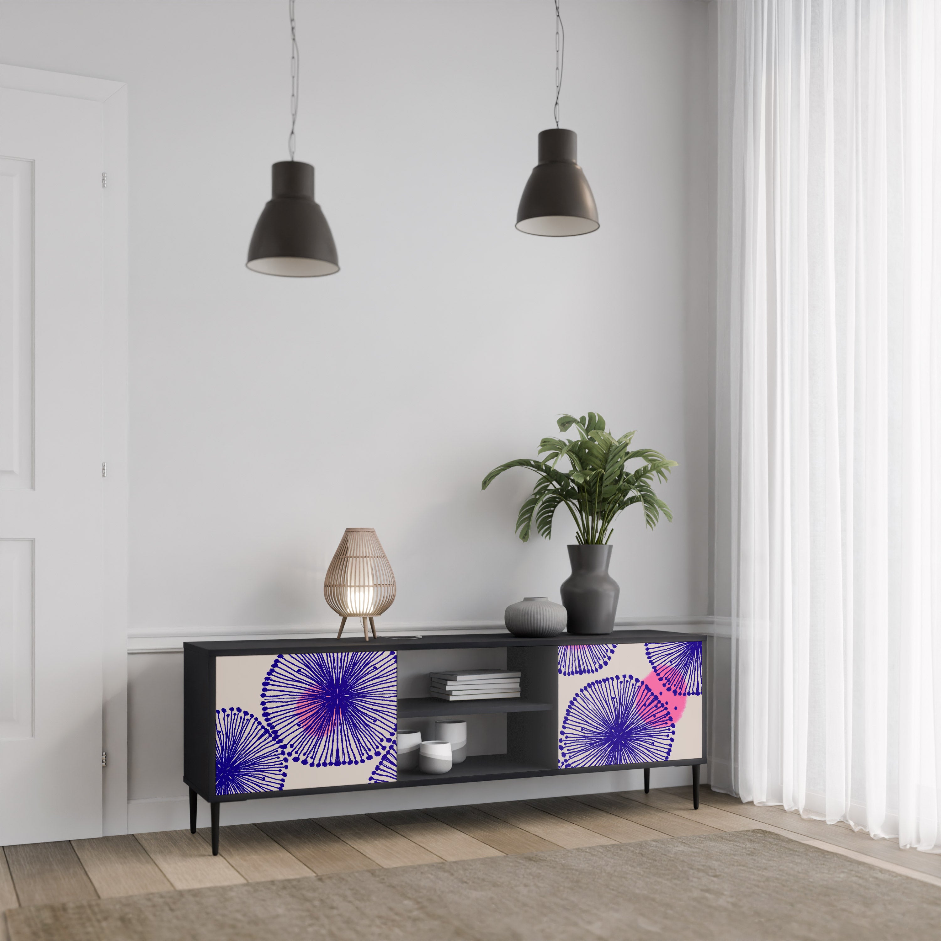 Mueble de TV MAGIC NATURE de 2 puertas con acabado negro