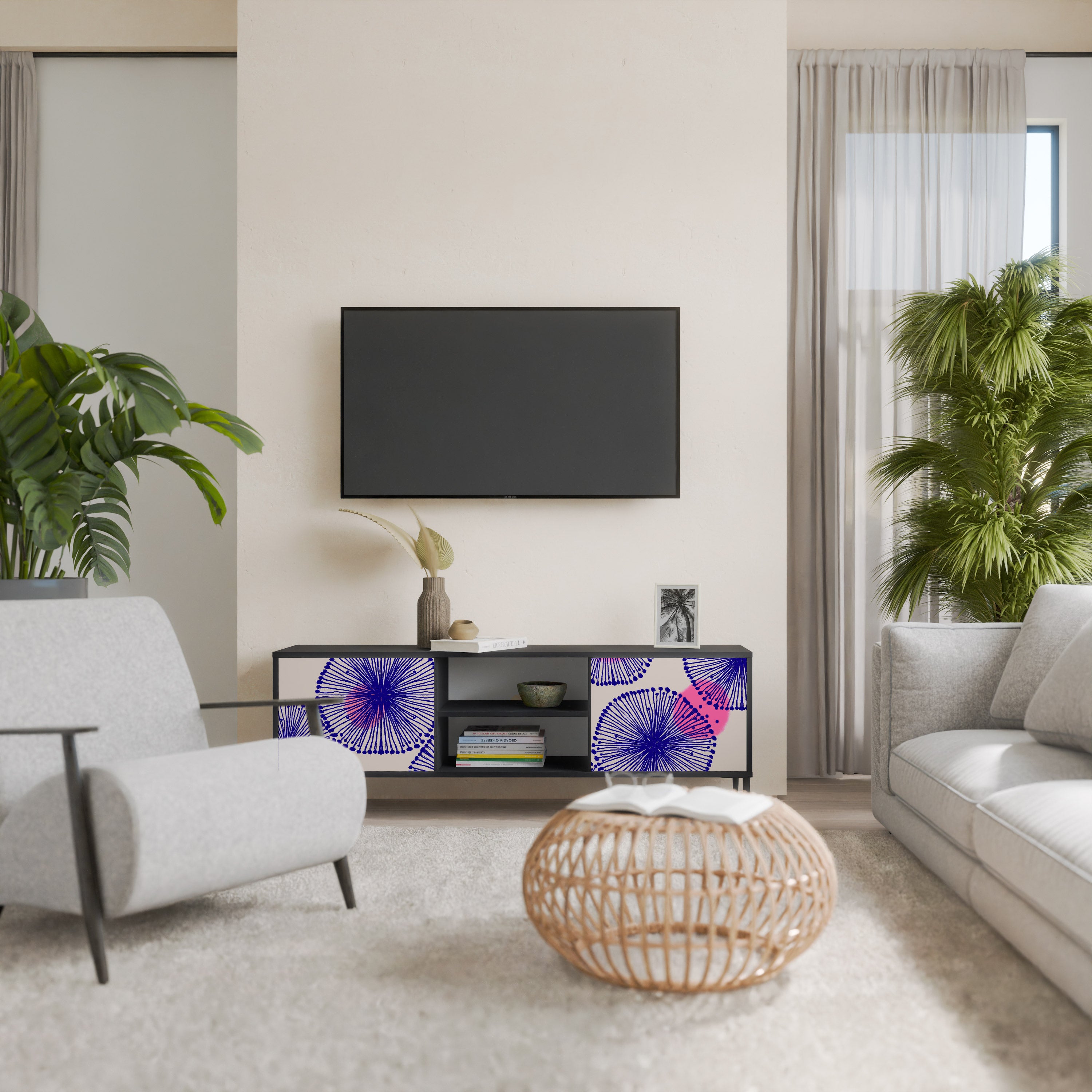 Mueble de TV MAGIC NATURE de 2 puertas con acabado negro