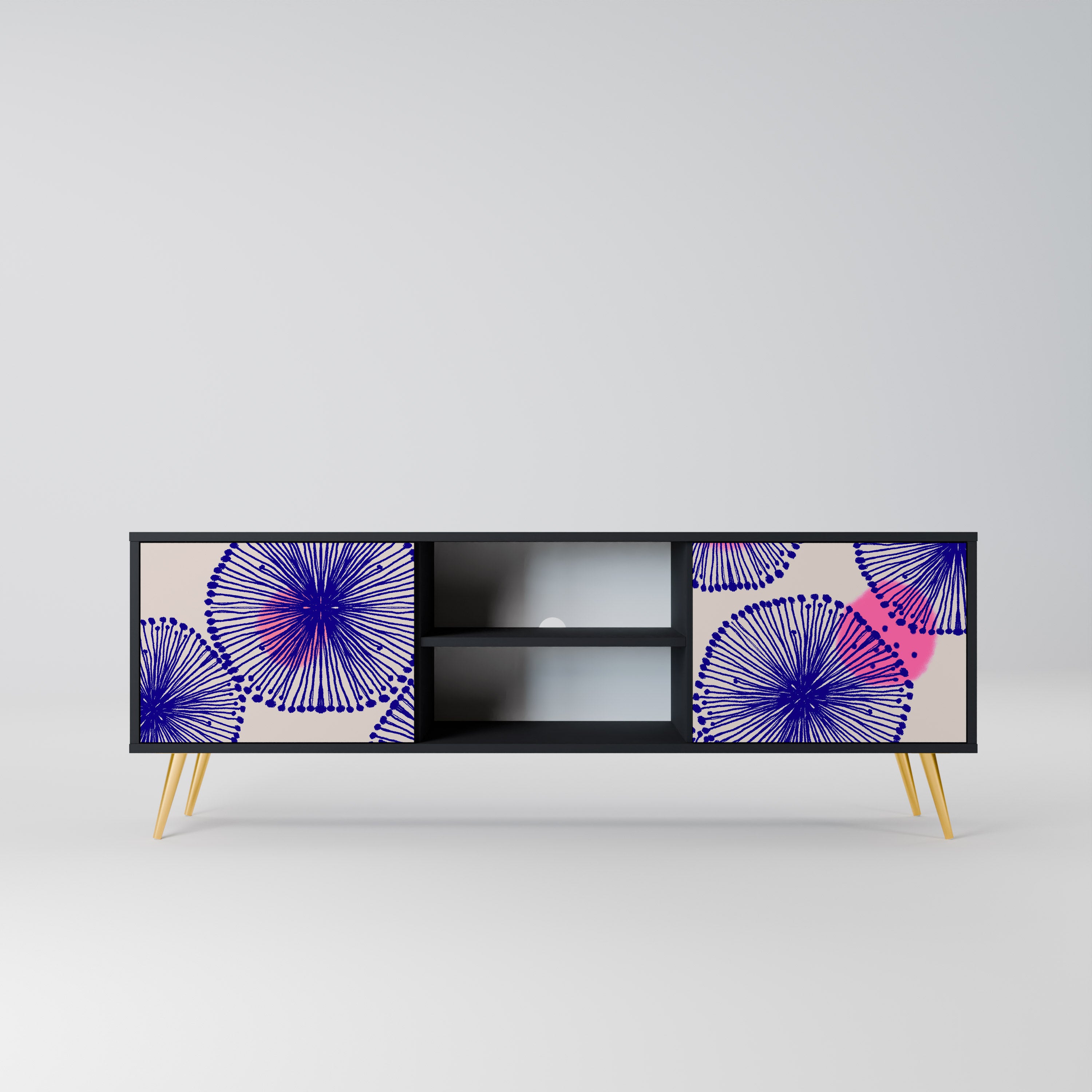 Mueble de TV MAGIC NATURE de 2 puertas con acabado negro