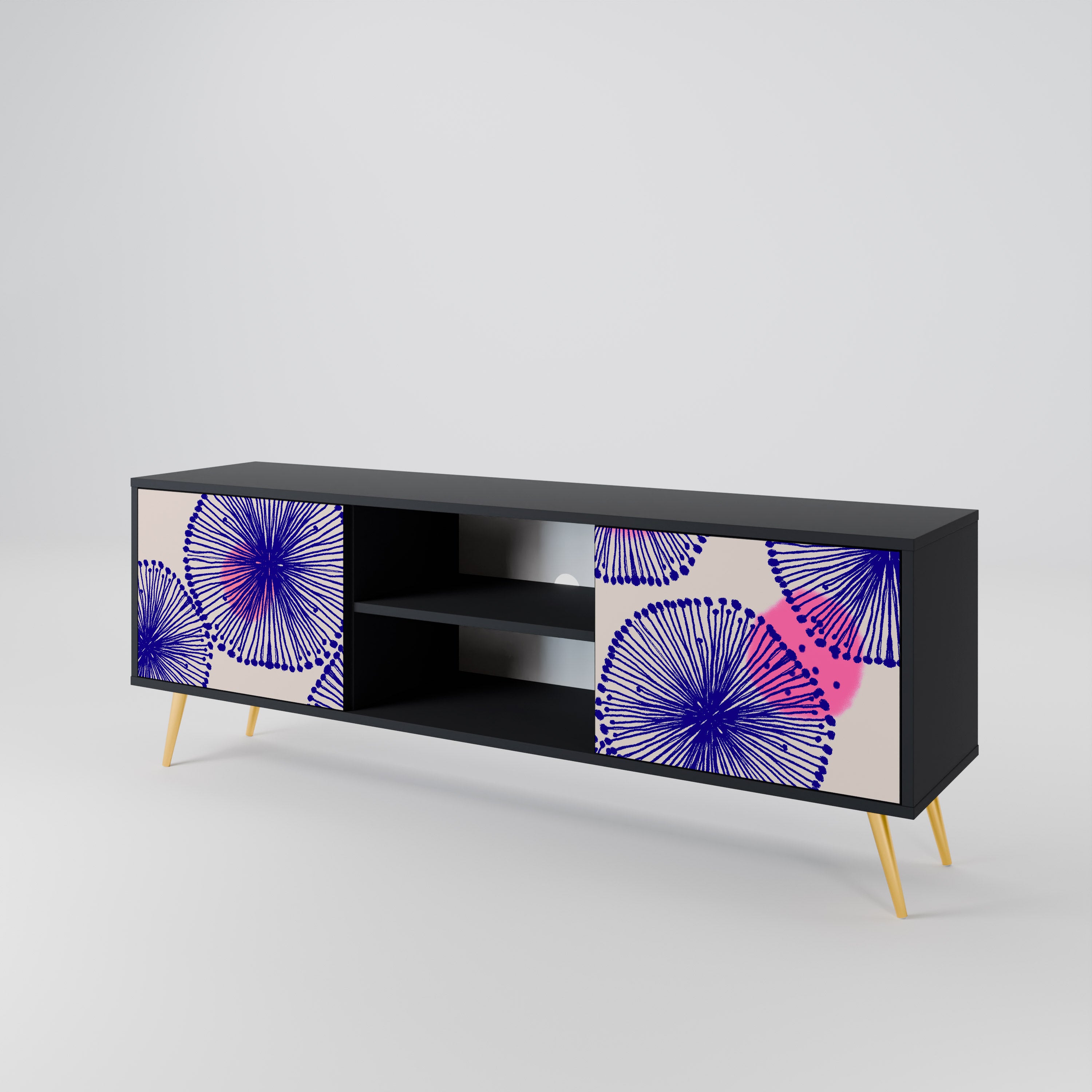 Mueble de TV MAGIC NATURE de 2 puertas con acabado negro