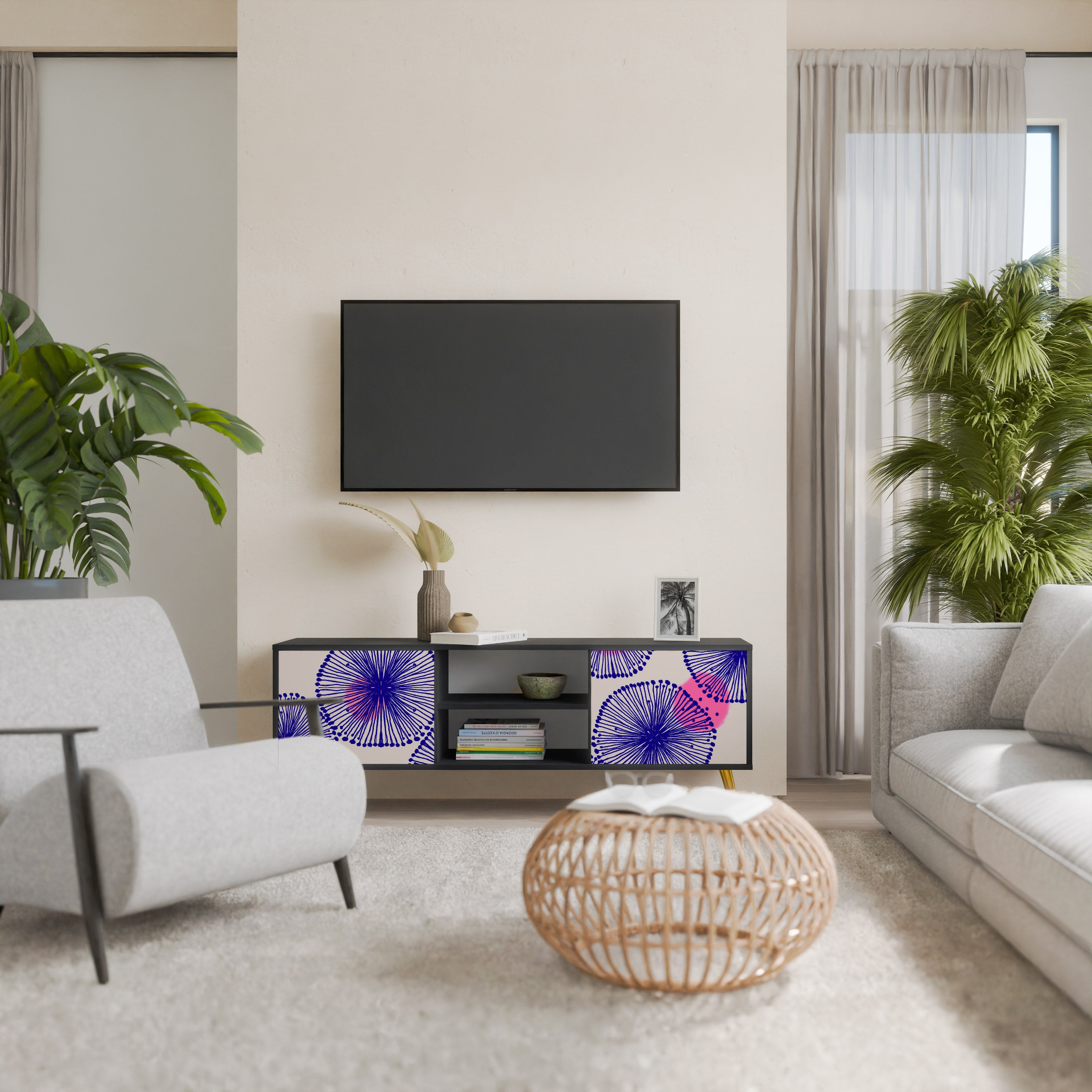 Mueble de TV MAGIC NATURE de 2 puertas con acabado negro