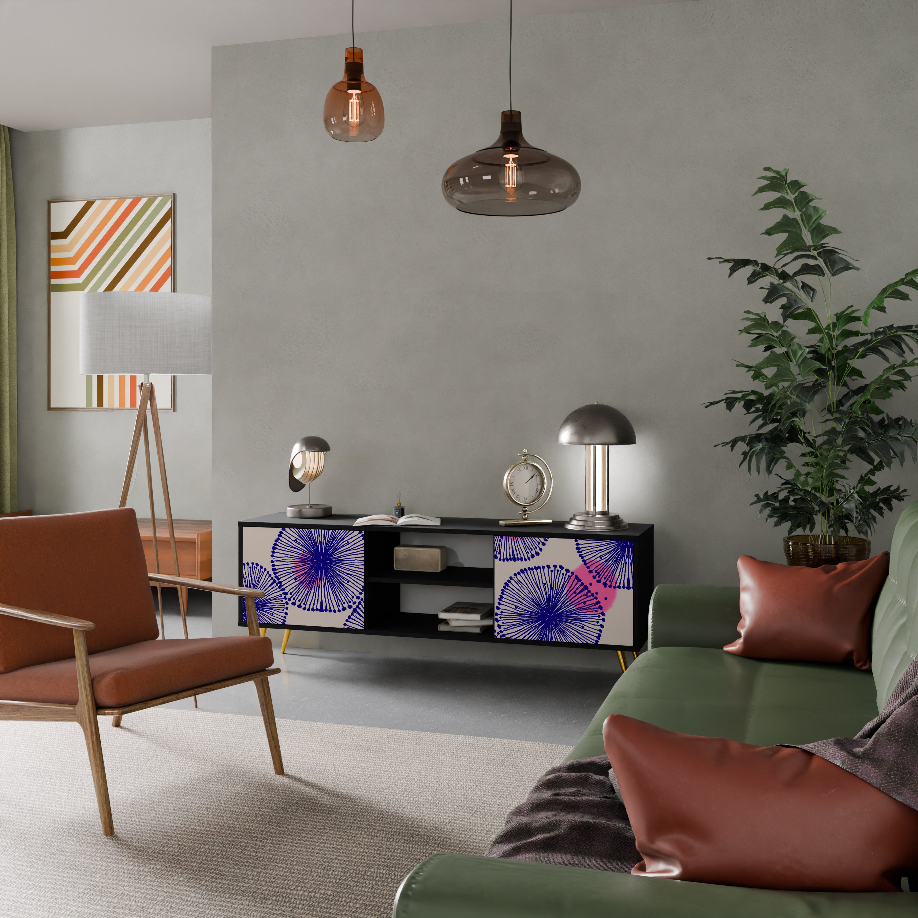Mueble de TV MAGIC NATURE de 2 puertas con acabado negro