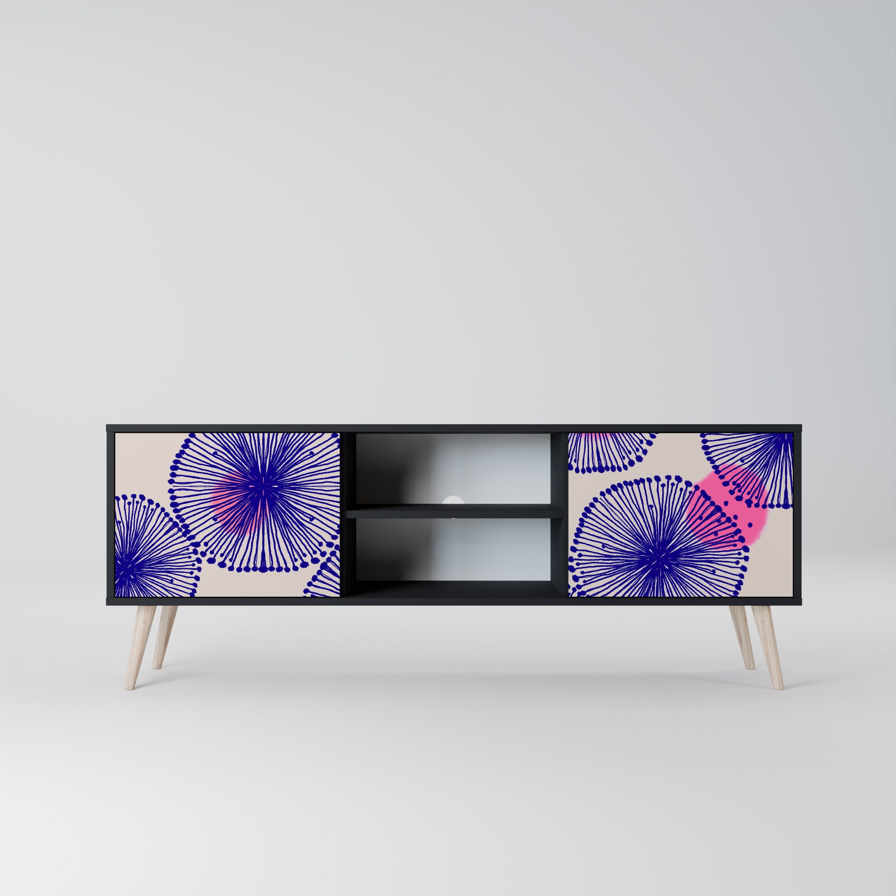 Mueble de TV MAGIC NATURE de 2 puertas con acabado negro