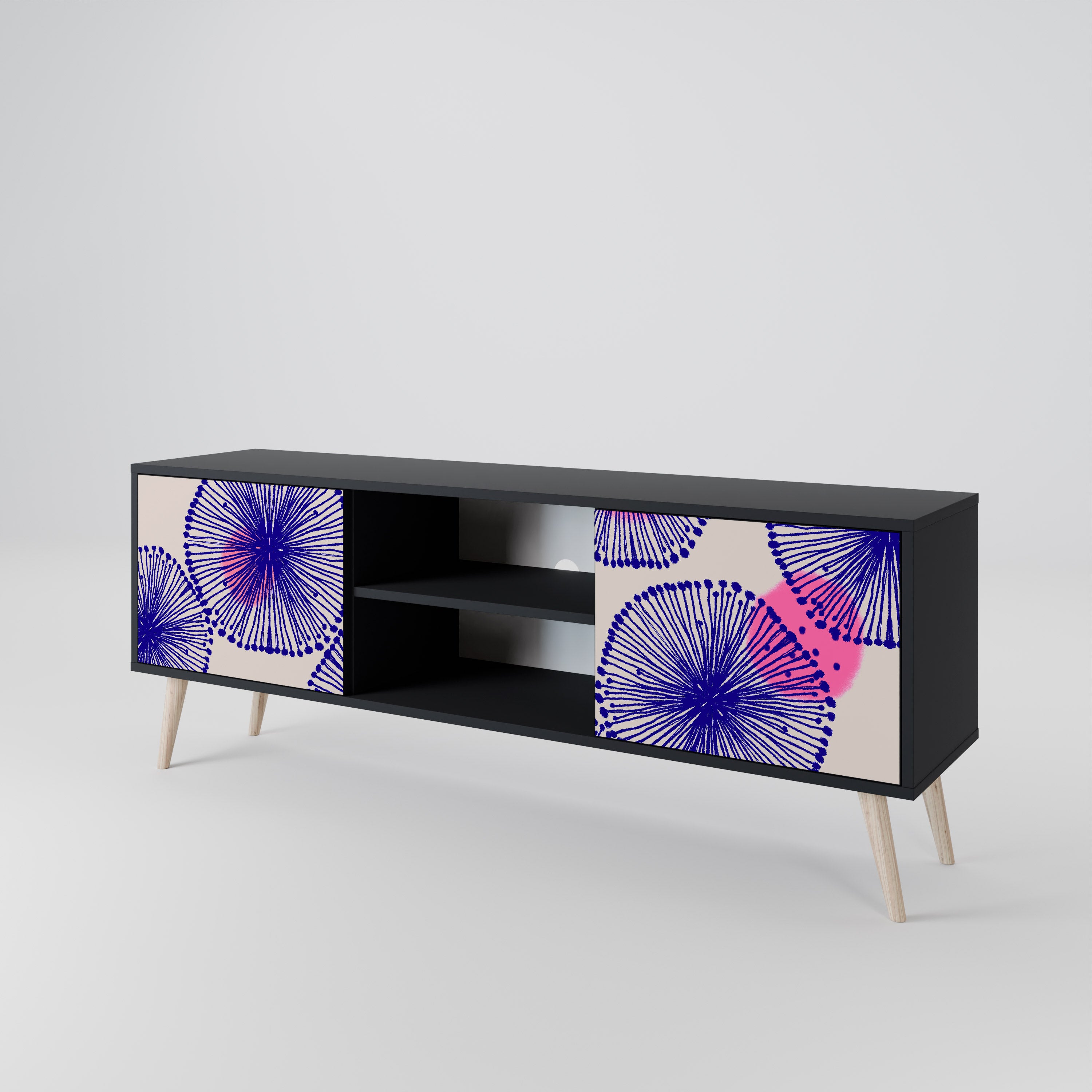 Mueble de TV MAGIC NATURE de 2 puertas con acabado negro