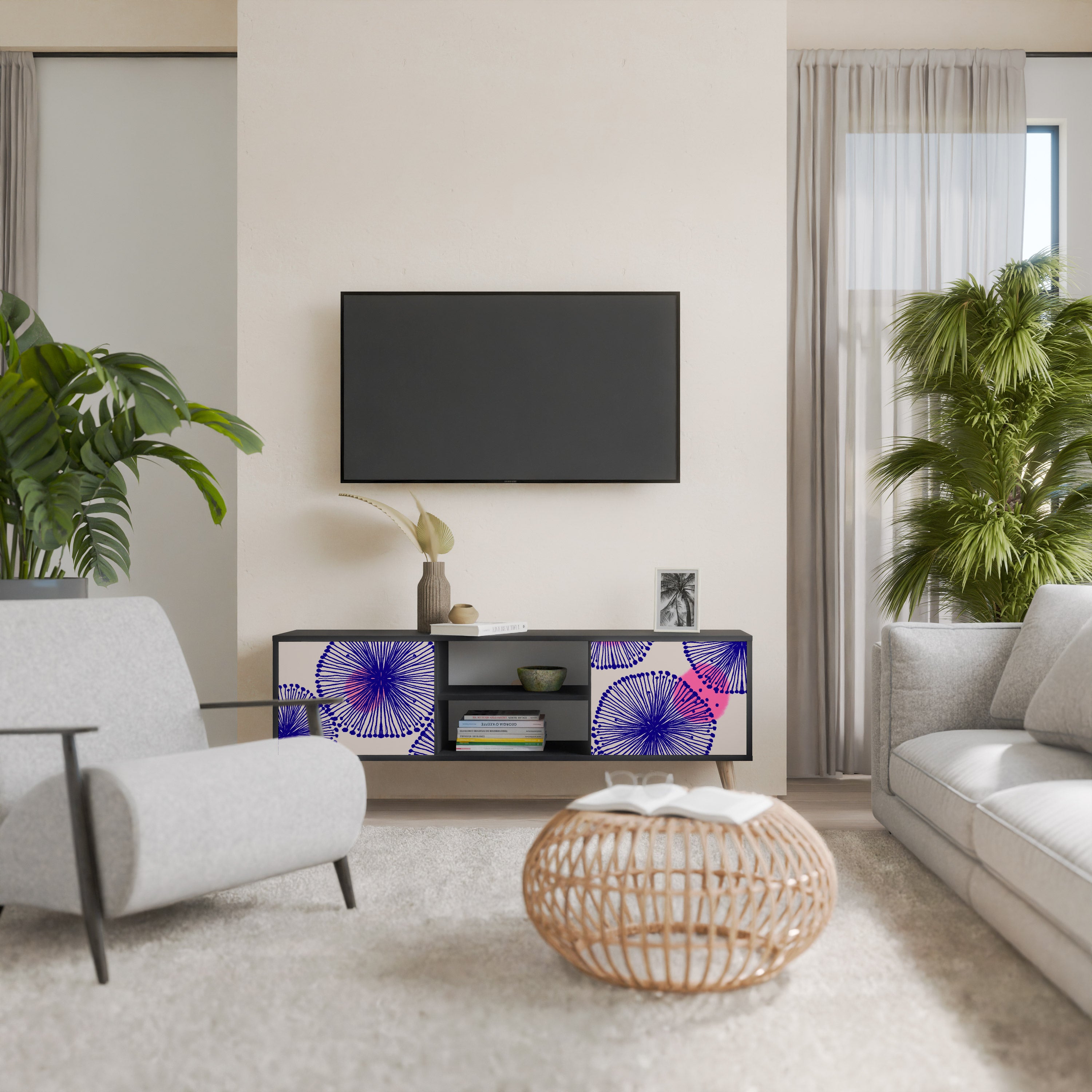 Mueble de TV MAGIC NATURE de 2 puertas con acabado negro