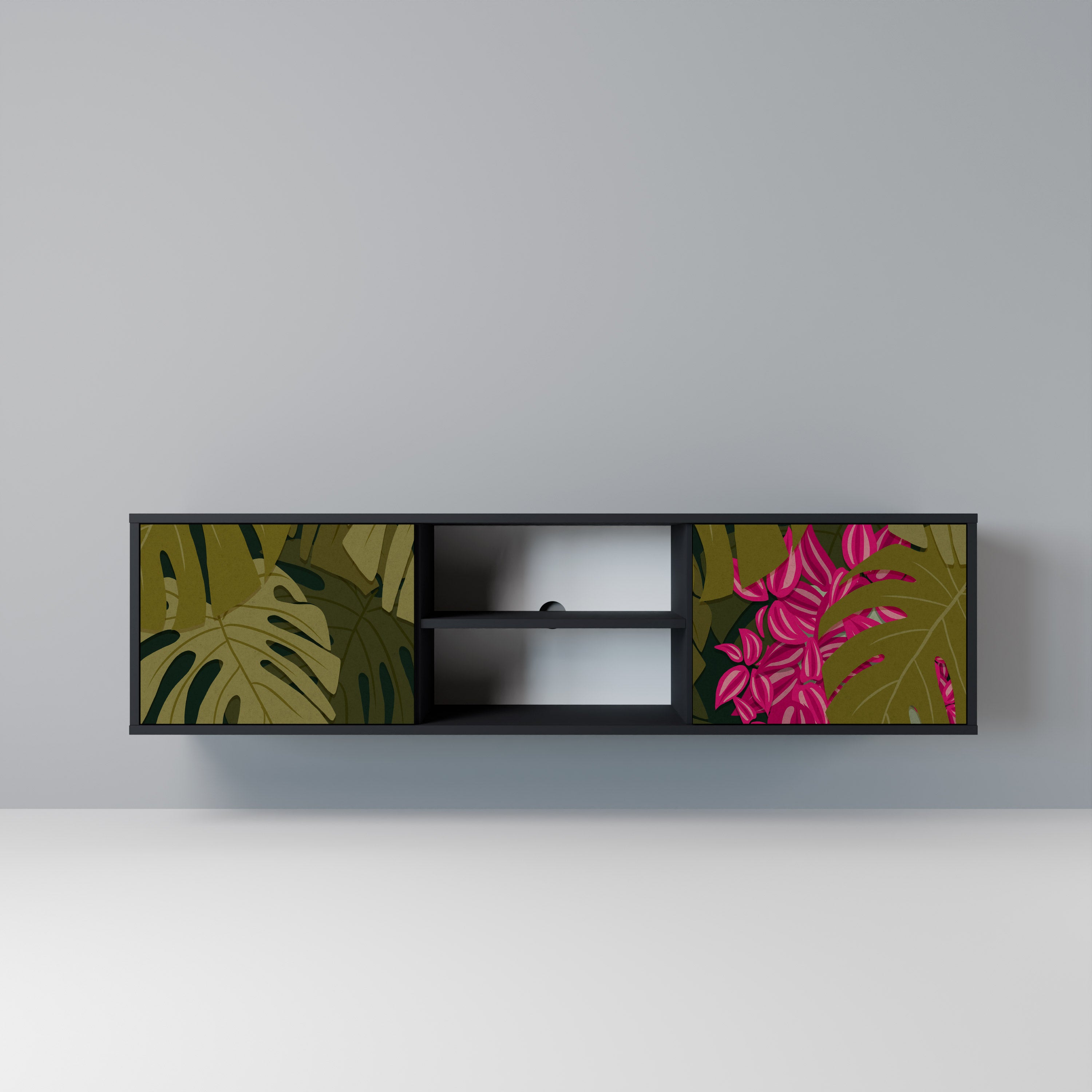 Mueble de TV de 2 puertas TROPICAL BEAUTY en acabado negro