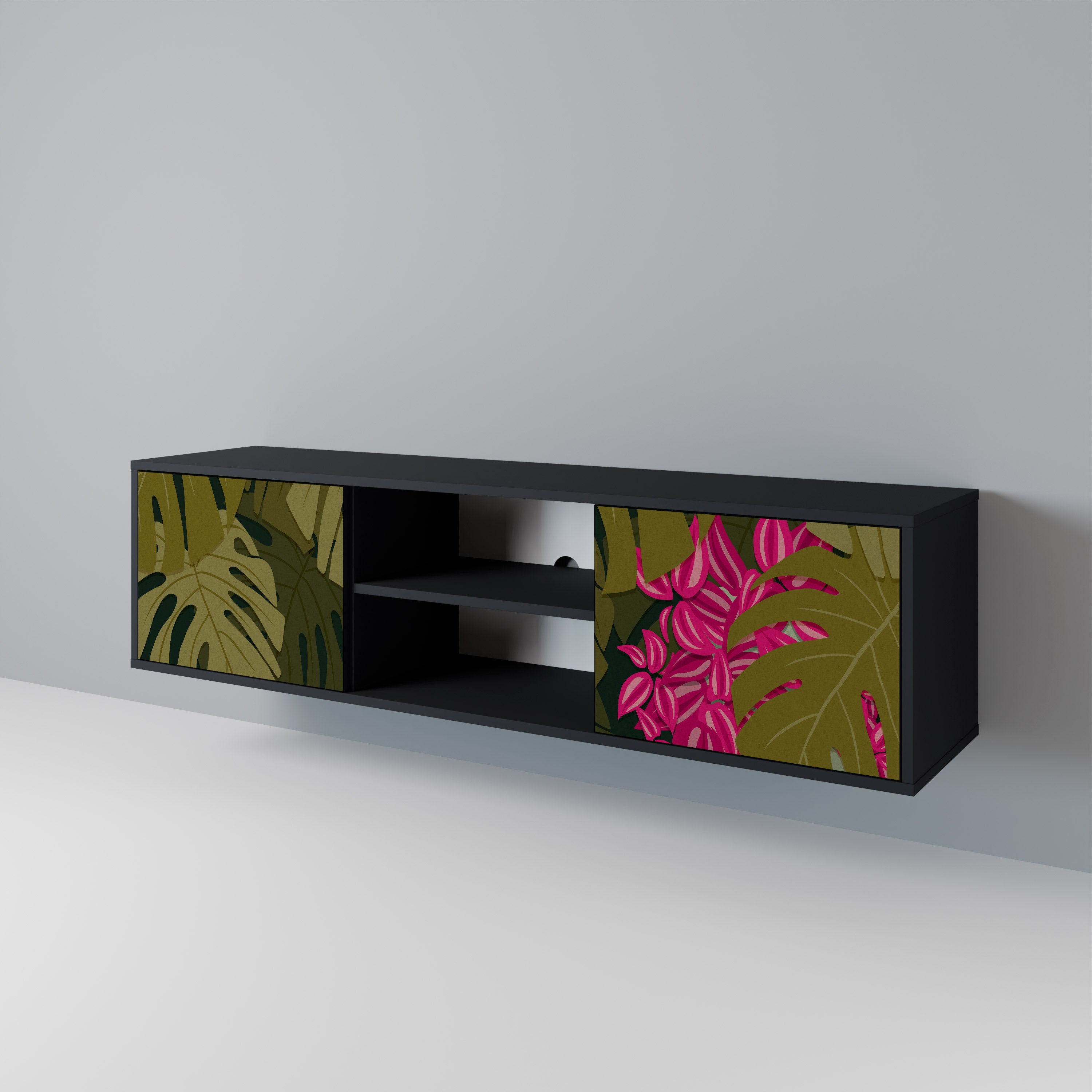 Mueble de TV de 2 puertas TROPICAL BEAUTY en acabado negro