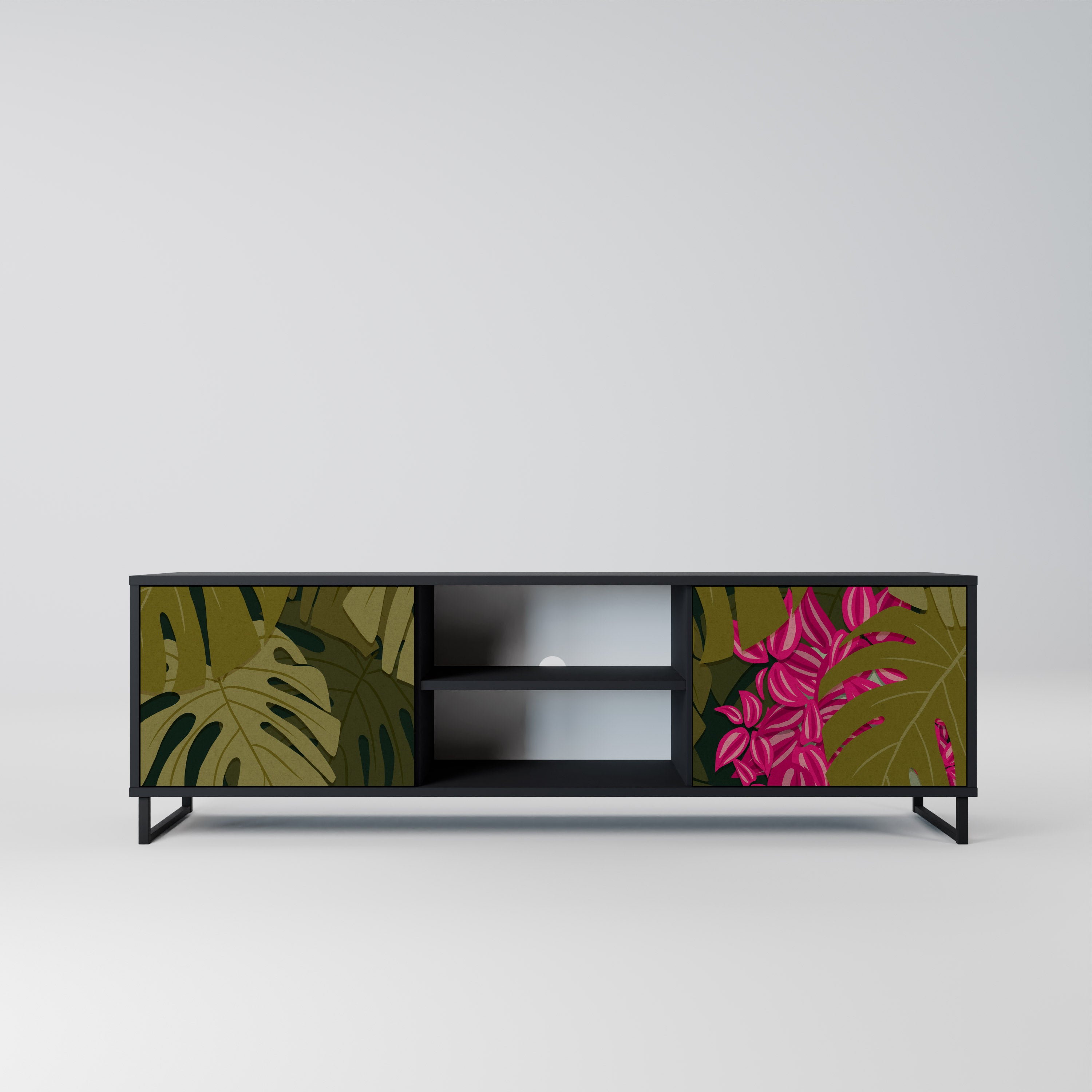 Mueble de TV de 2 puertas TROPICAL BEAUTY en acabado negro