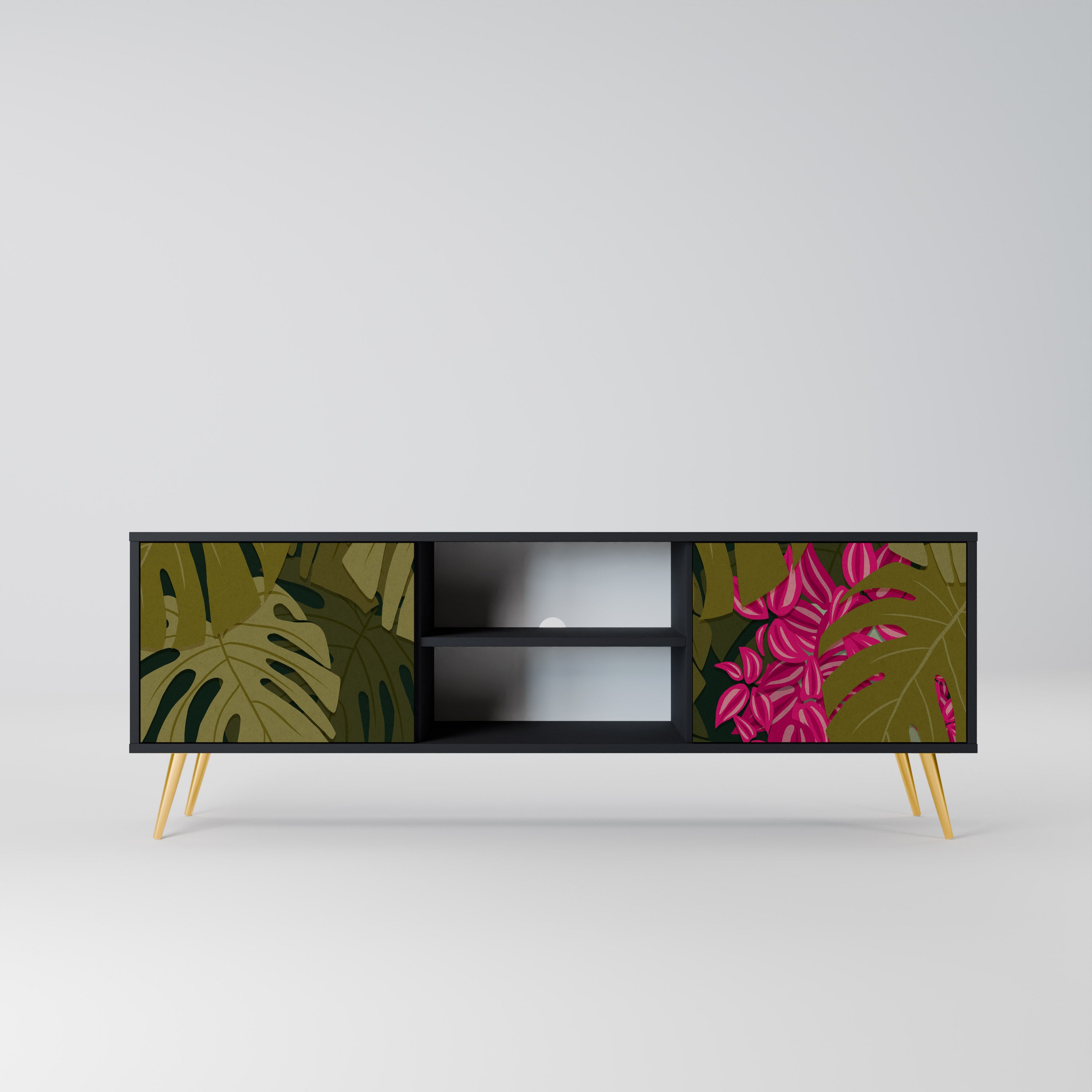 Mueble de TV de 2 puertas TROPICAL BEAUTY en acabado negro