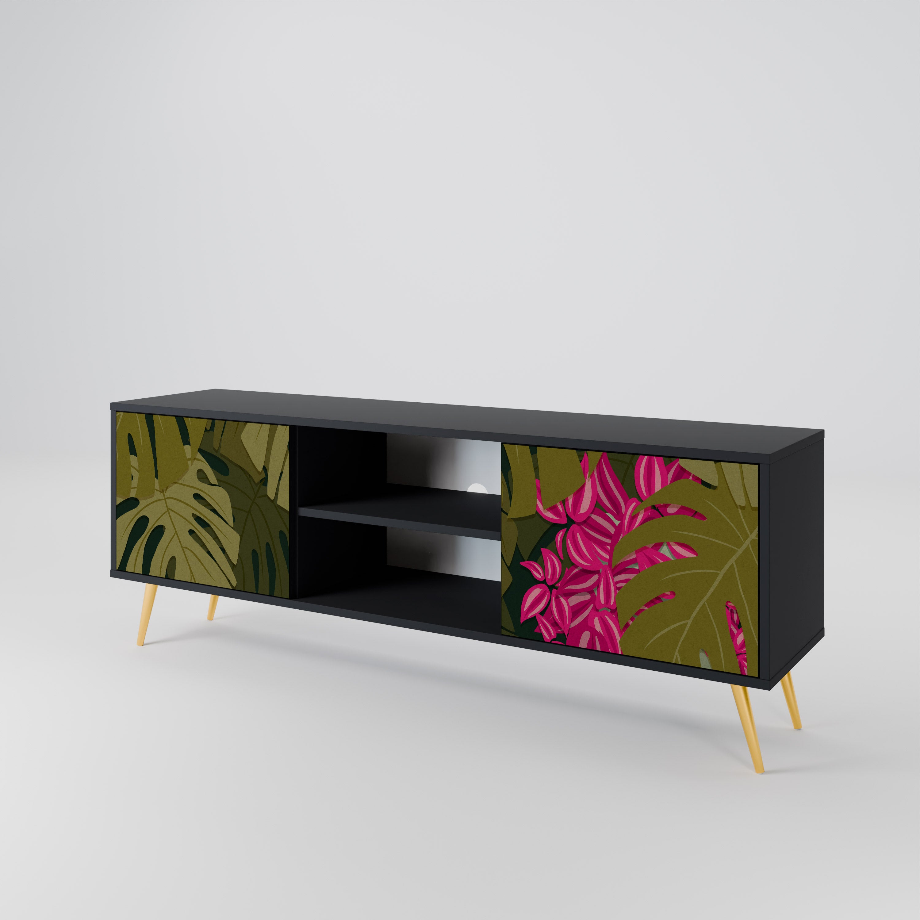 Mueble de TV de 2 puertas TROPICAL BEAUTY en acabado negro