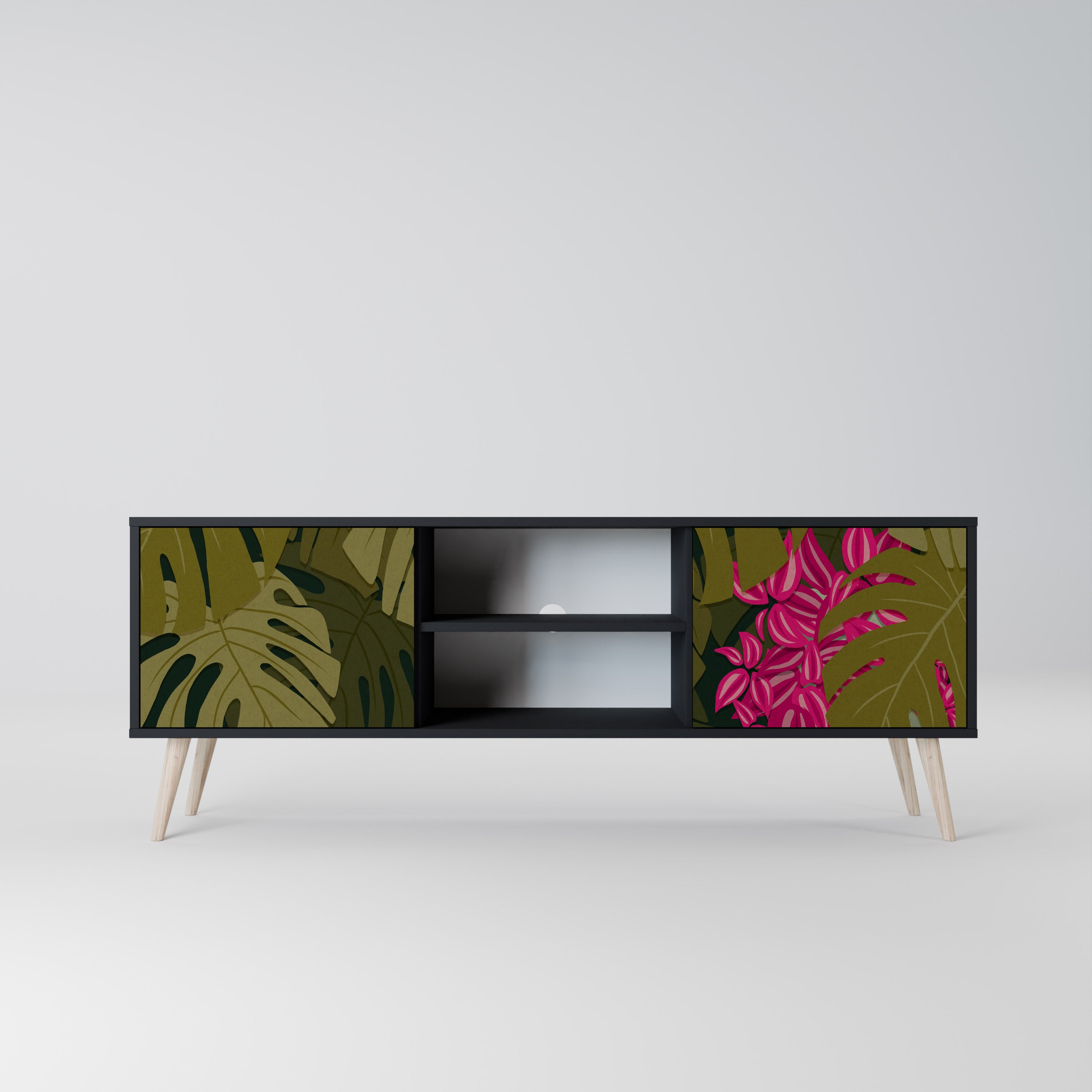 Mueble de TV de 2 puertas TROPICAL BEAUTY en acabado negro
