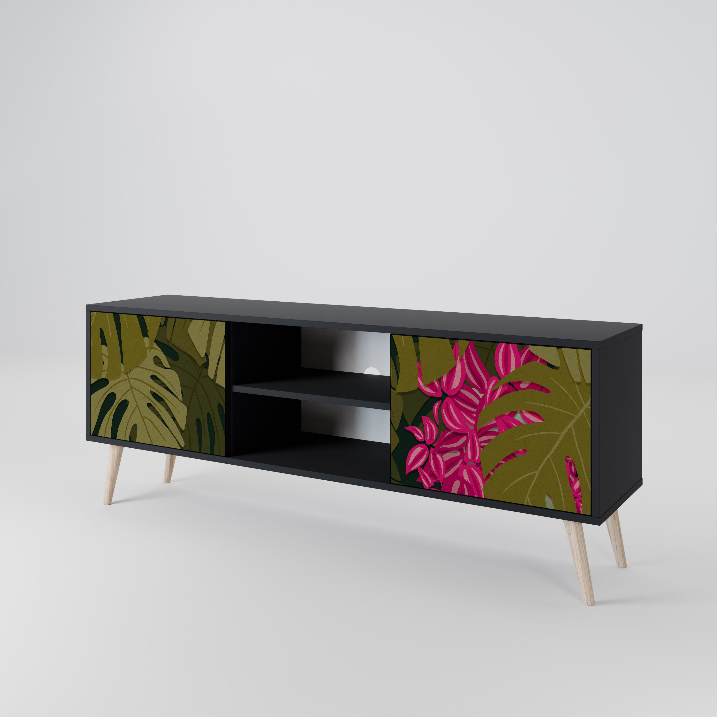 Mueble de TV de 2 puertas TROPICAL BEAUTY en acabado negro