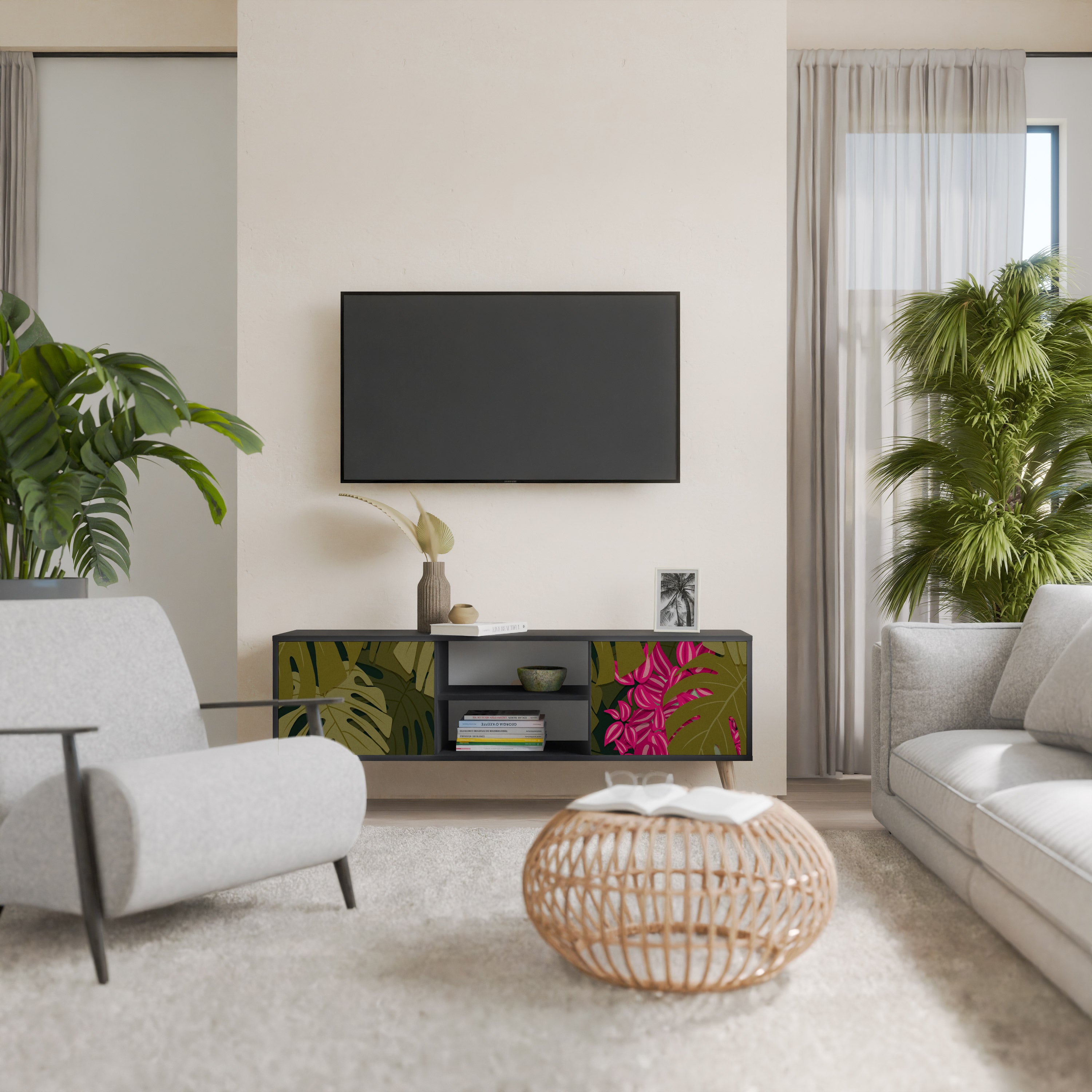 Mueble de TV de 2 puertas TROPICAL BEAUTY en acabado negro