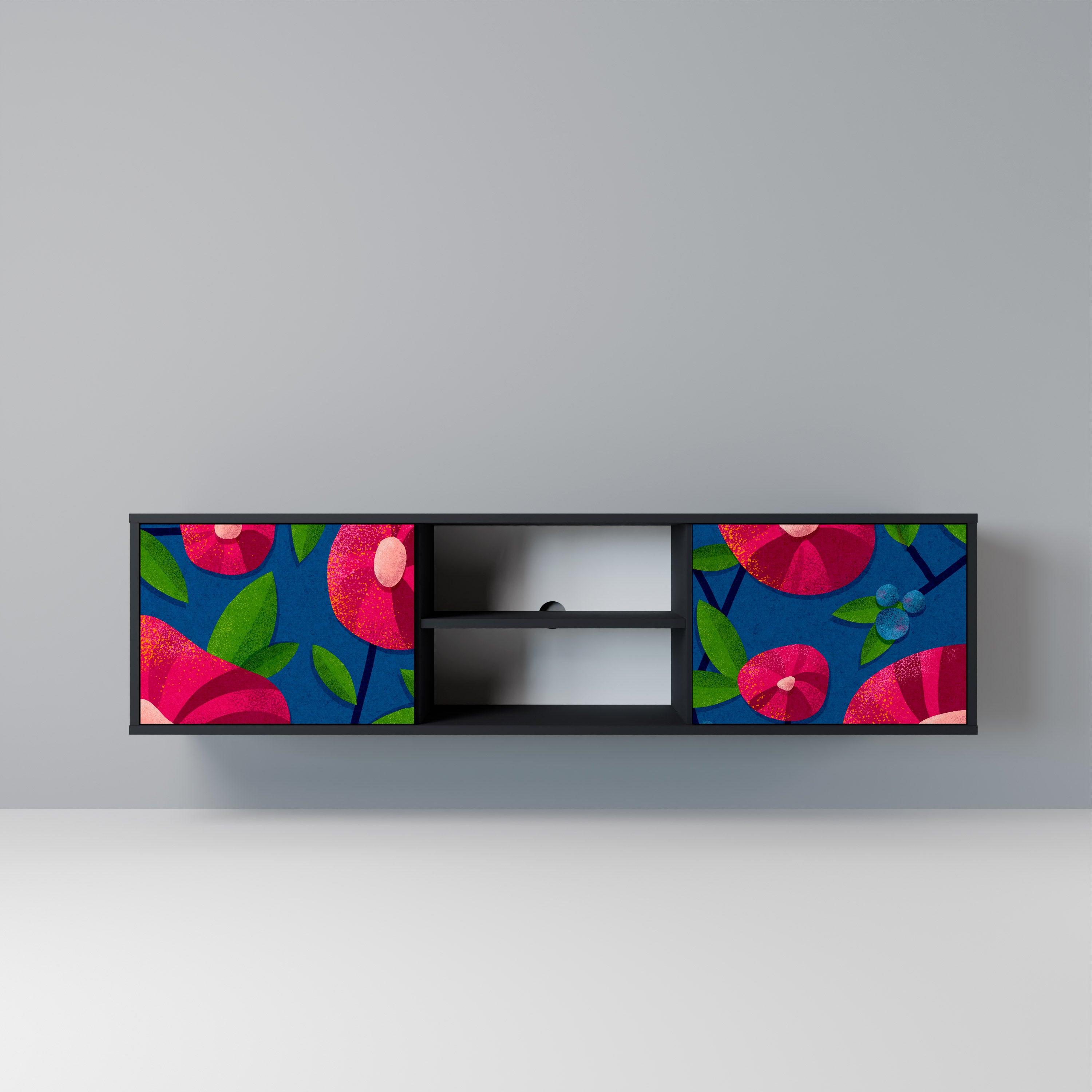 Mueble de TV de 2 puertas SPRING THOUGHTS con acabado negro