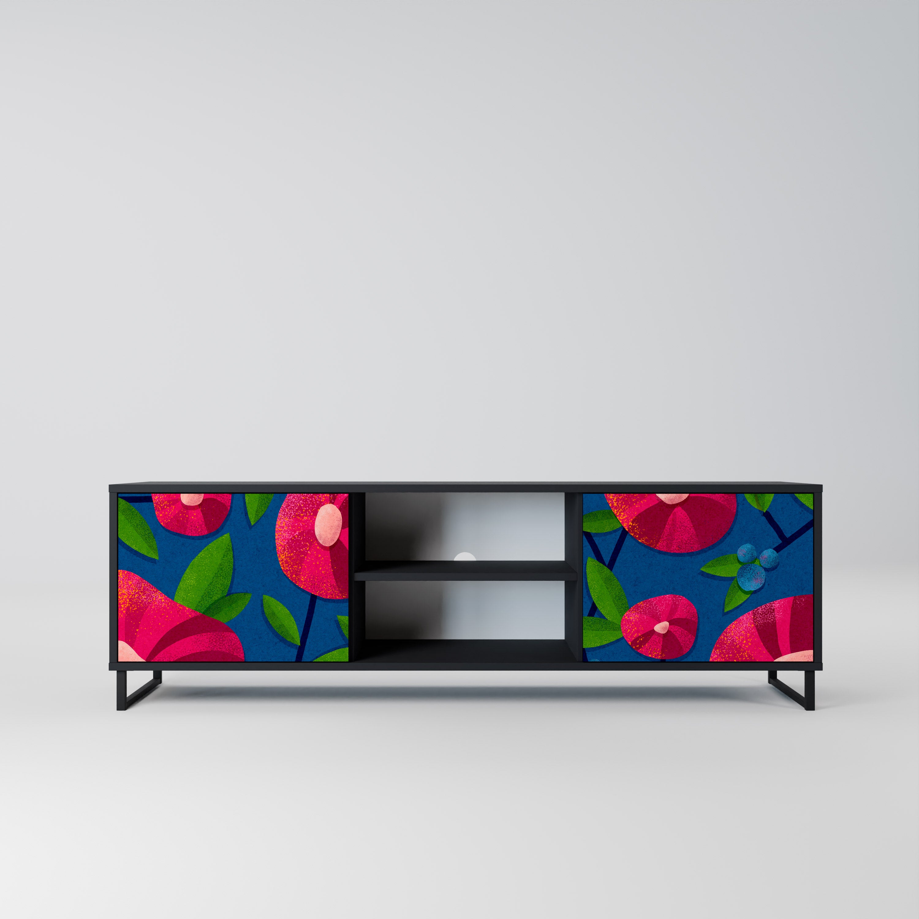 Mueble de TV de 2 puertas SPRING THOUGHTS con acabado negro
