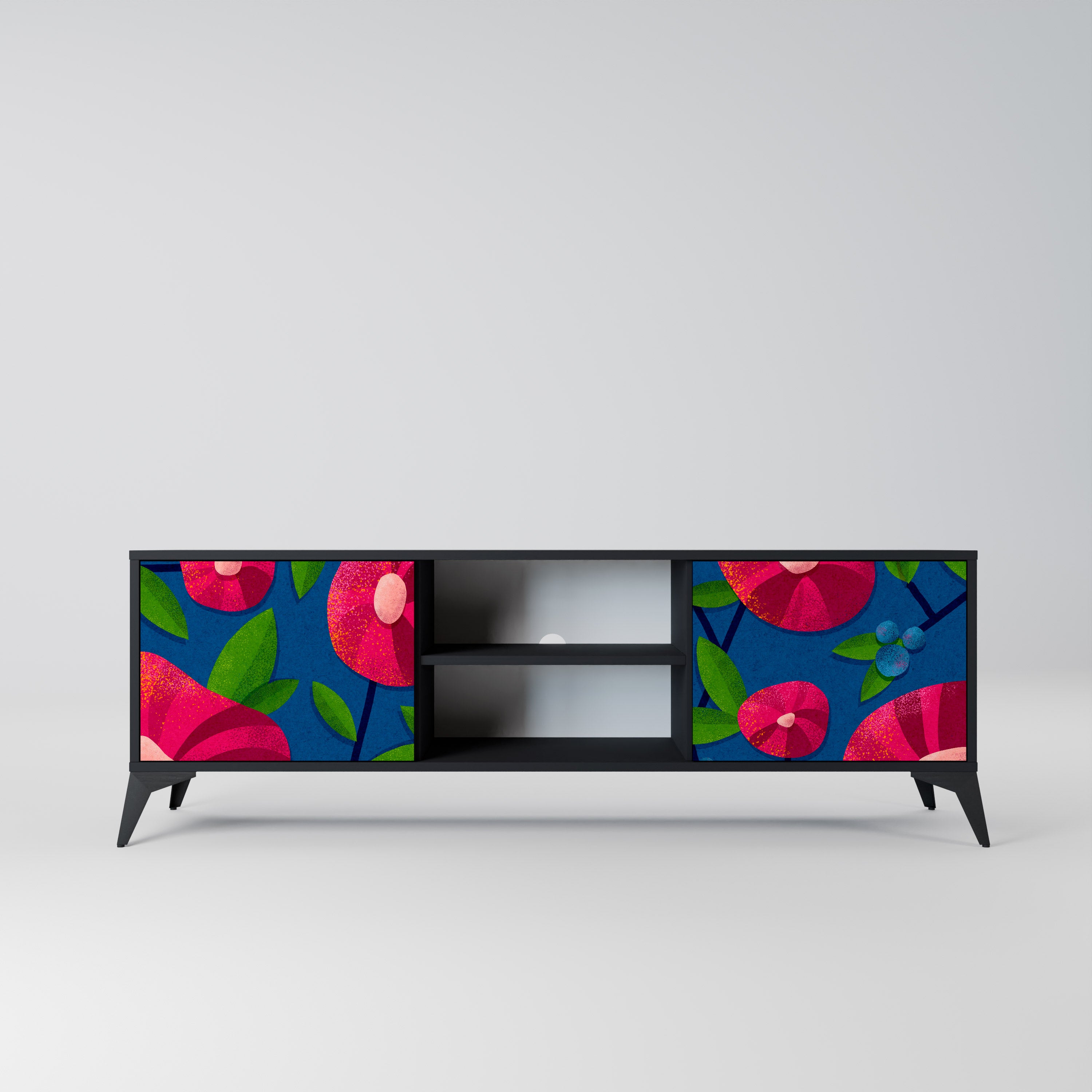 Mueble de TV de 2 puertas SPRING THOUGHTS con acabado negro