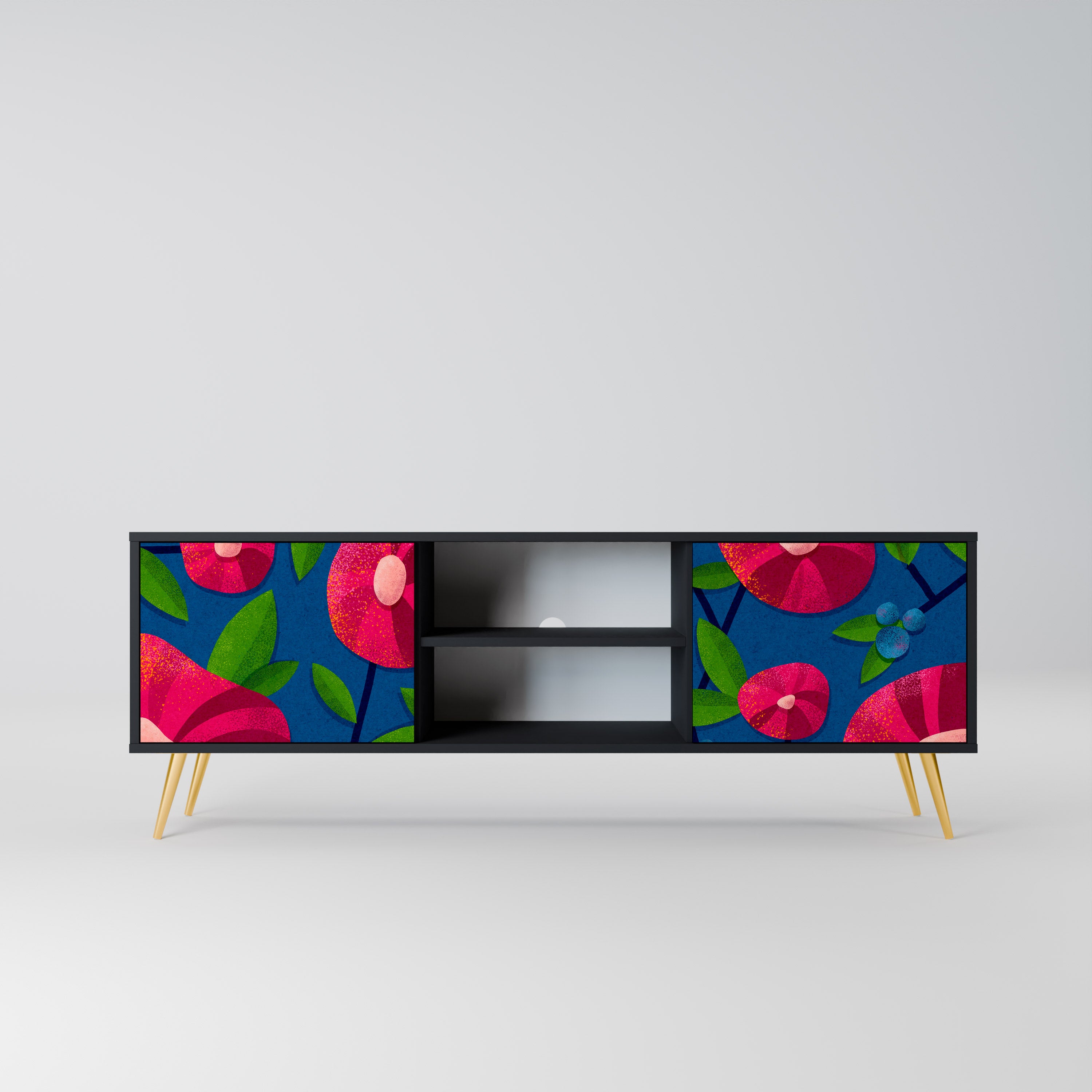 Mueble de TV de 2 puertas SPRING THOUGHTS con acabado negro