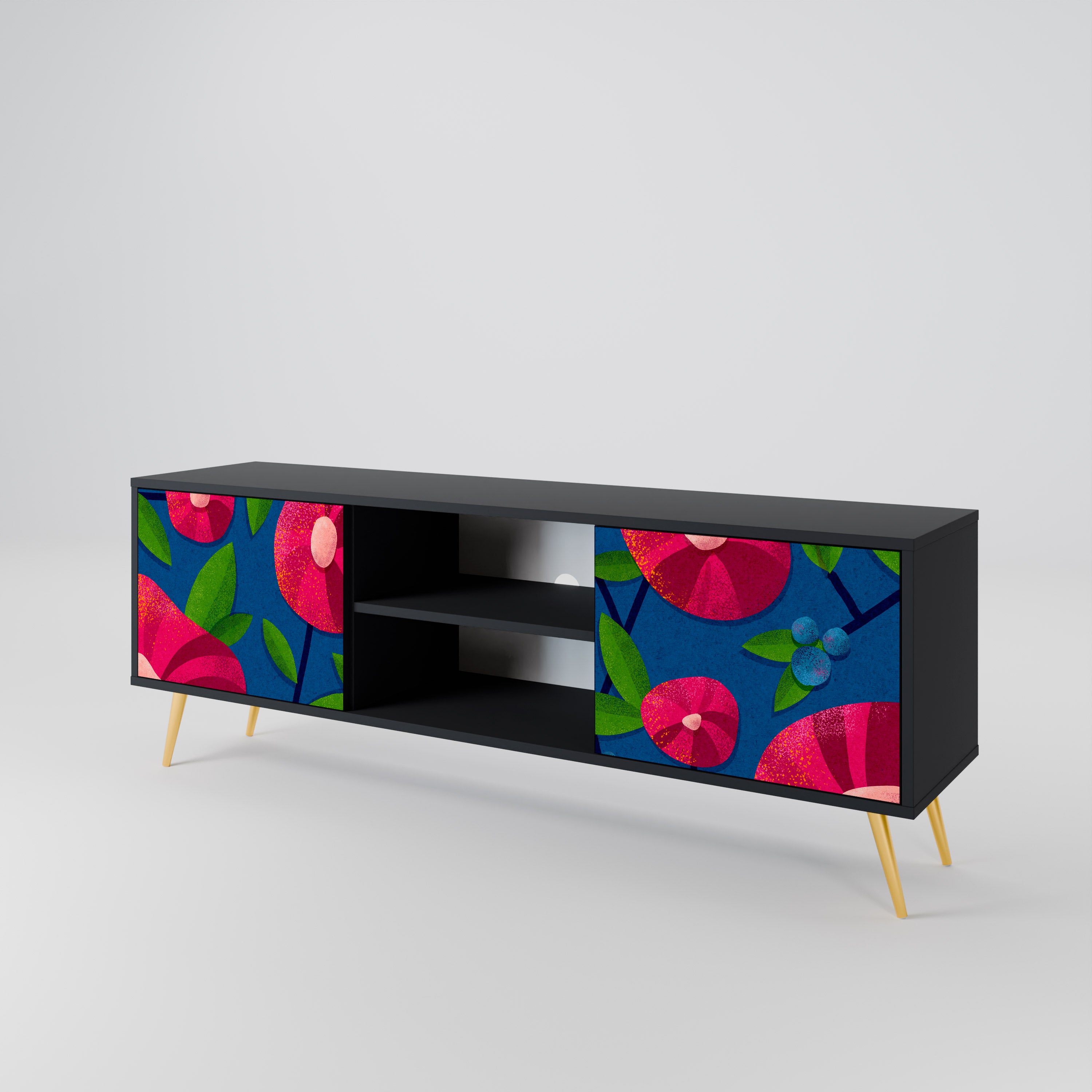 Mueble de TV de 2 puertas SPRING THOUGHTS con acabado negro