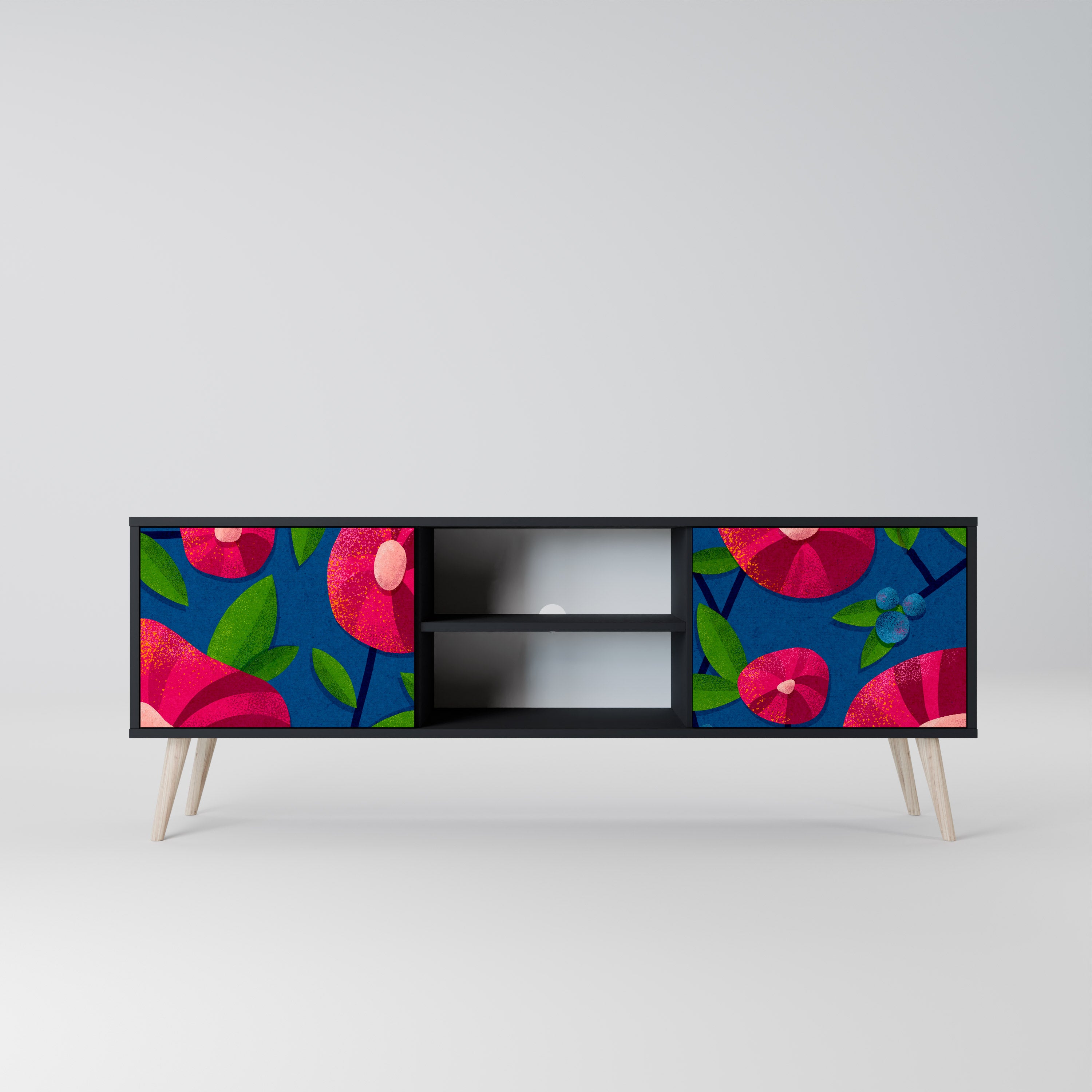 Mueble de TV de 2 puertas SPRING THOUGHTS con acabado negro