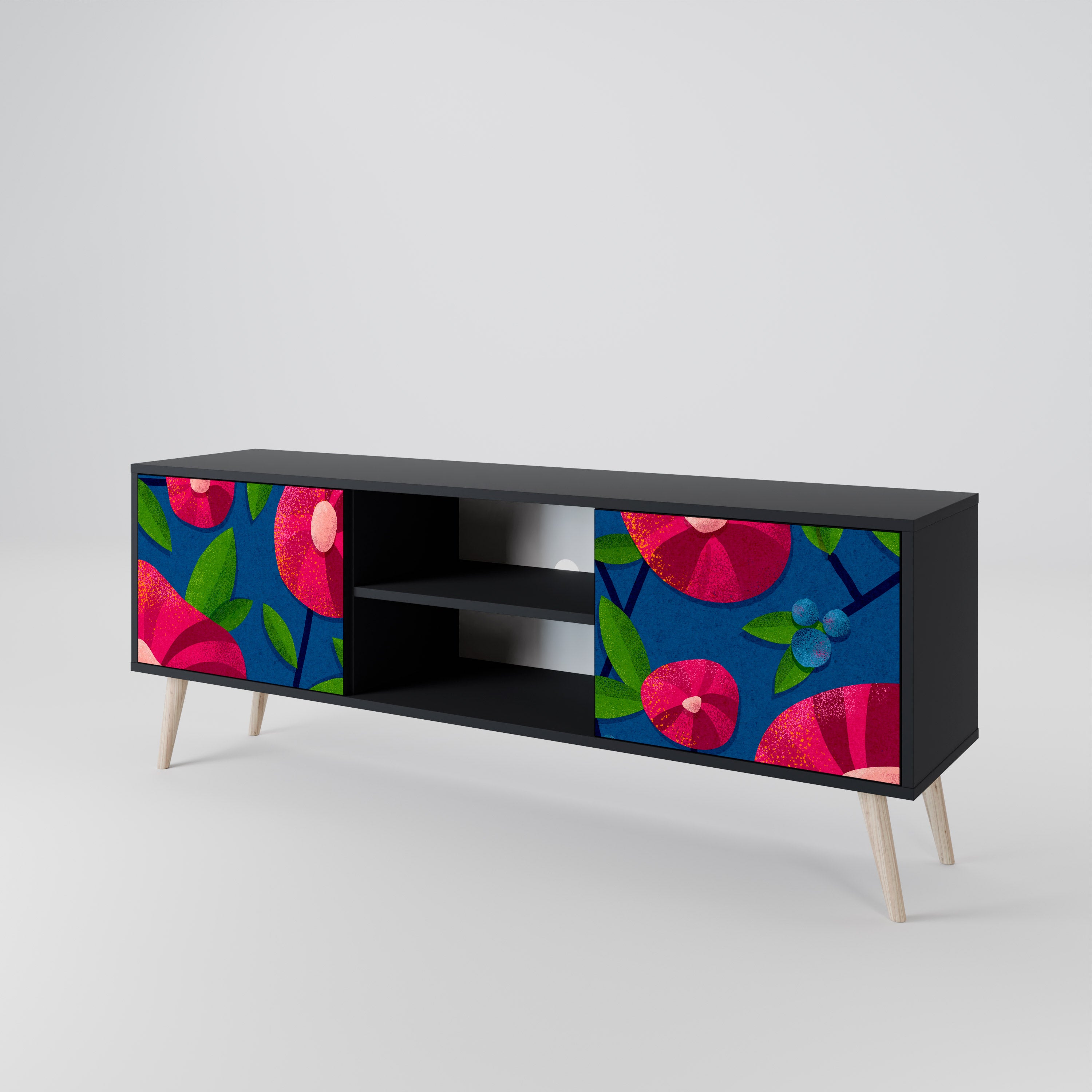 Mueble de TV de 2 puertas SPRING THOUGHTS con acabado negro